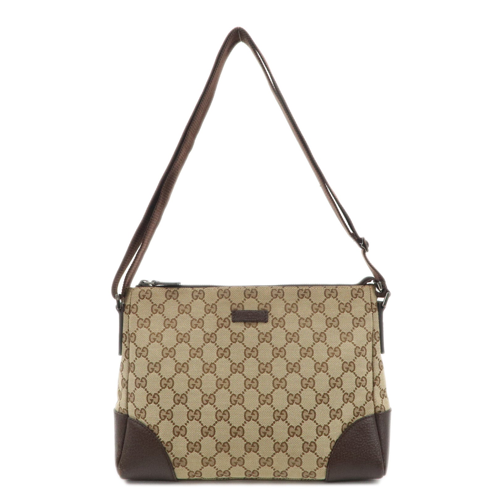 GUCCI-GG-Canvas-Leather-Shoulder-Bag-Beige-Brown-114273