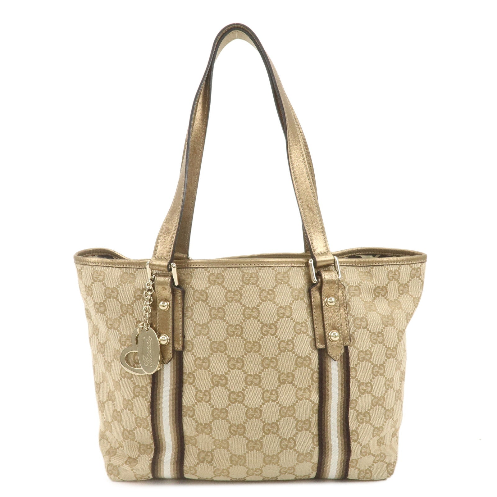 Authentic-GUCCI-GG-Canvas-Leather-Shoulder-Tote-Bag-Beige-Gold-137396