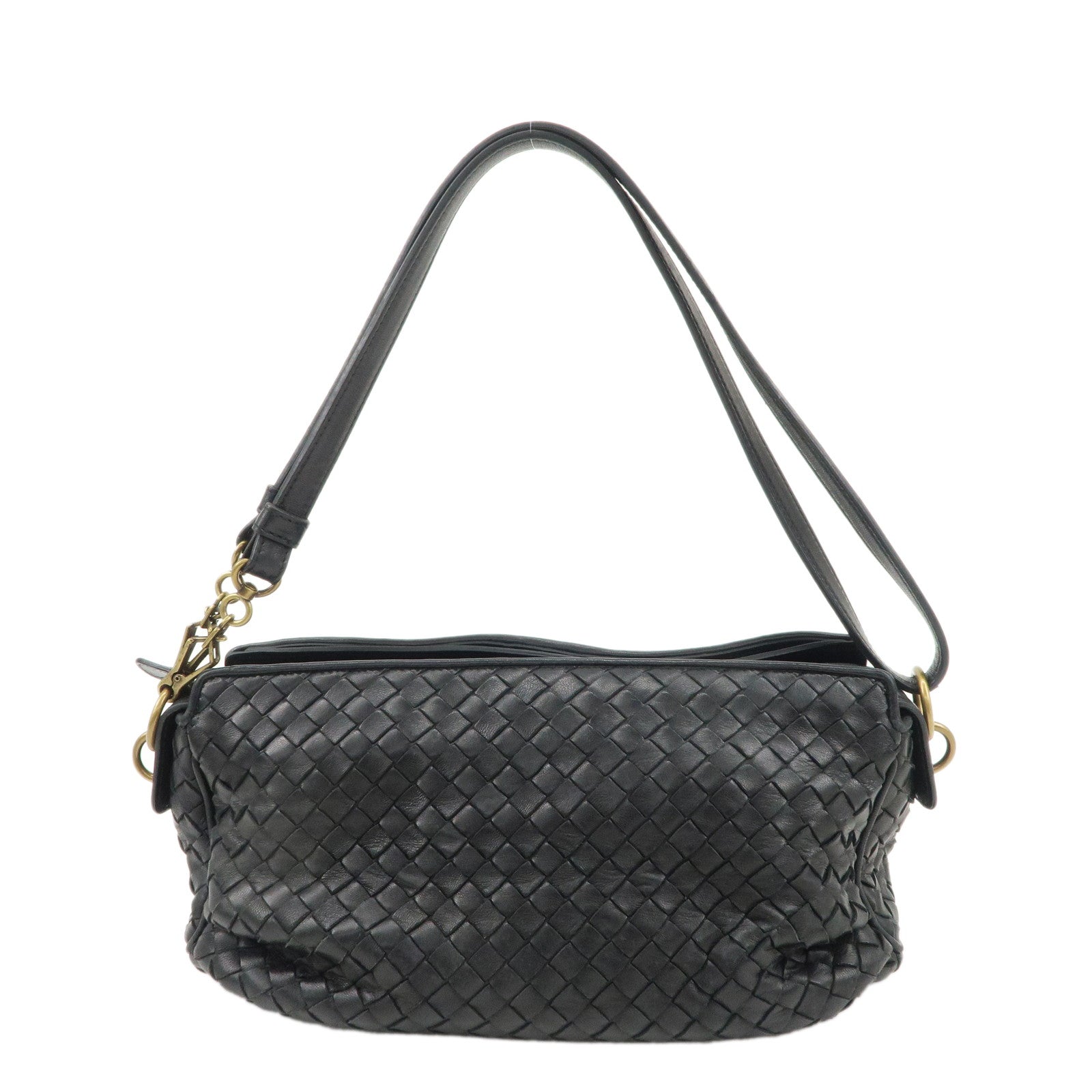 BOTTEGA-VENETA-Intrecciato-Leather-Shoulder-Bag-Black-192661