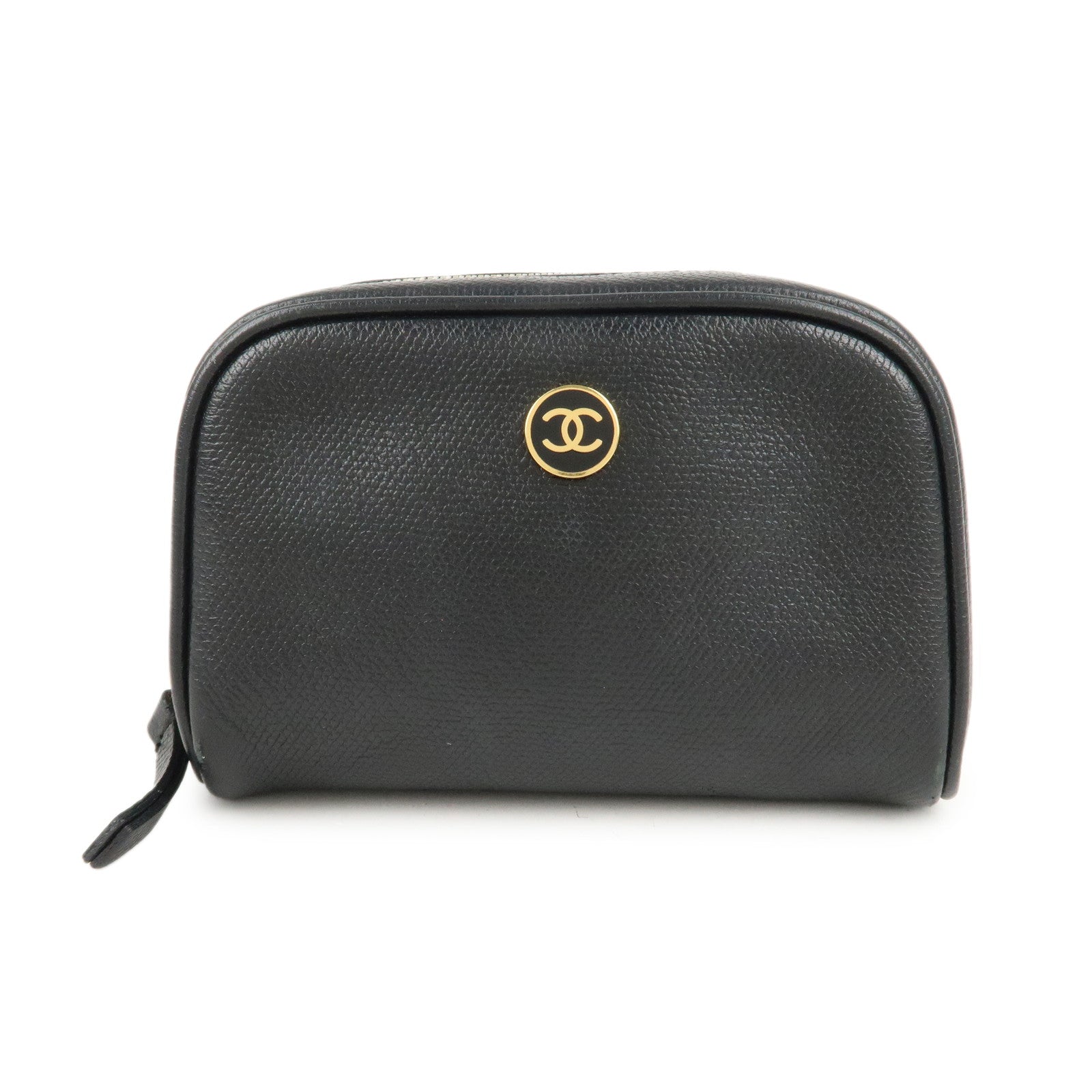 CHANEL-COCO-Button-Leather-Cosmetic-Pouch-Black-Gold-HDW