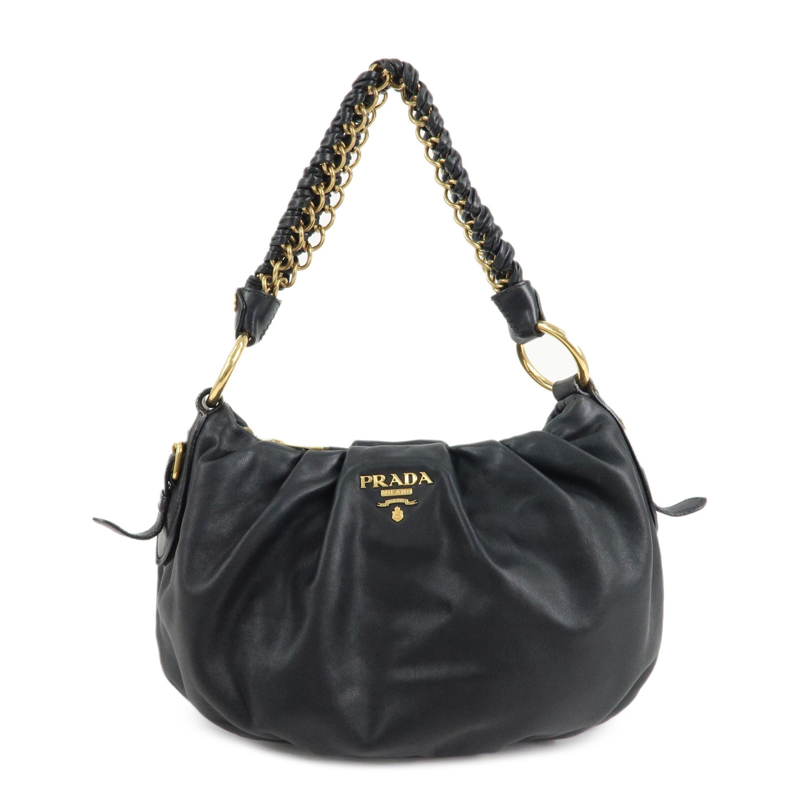 PRADA-Leather-2Way-Hand-Bag-Shoulder-Bag-Black-BN2324