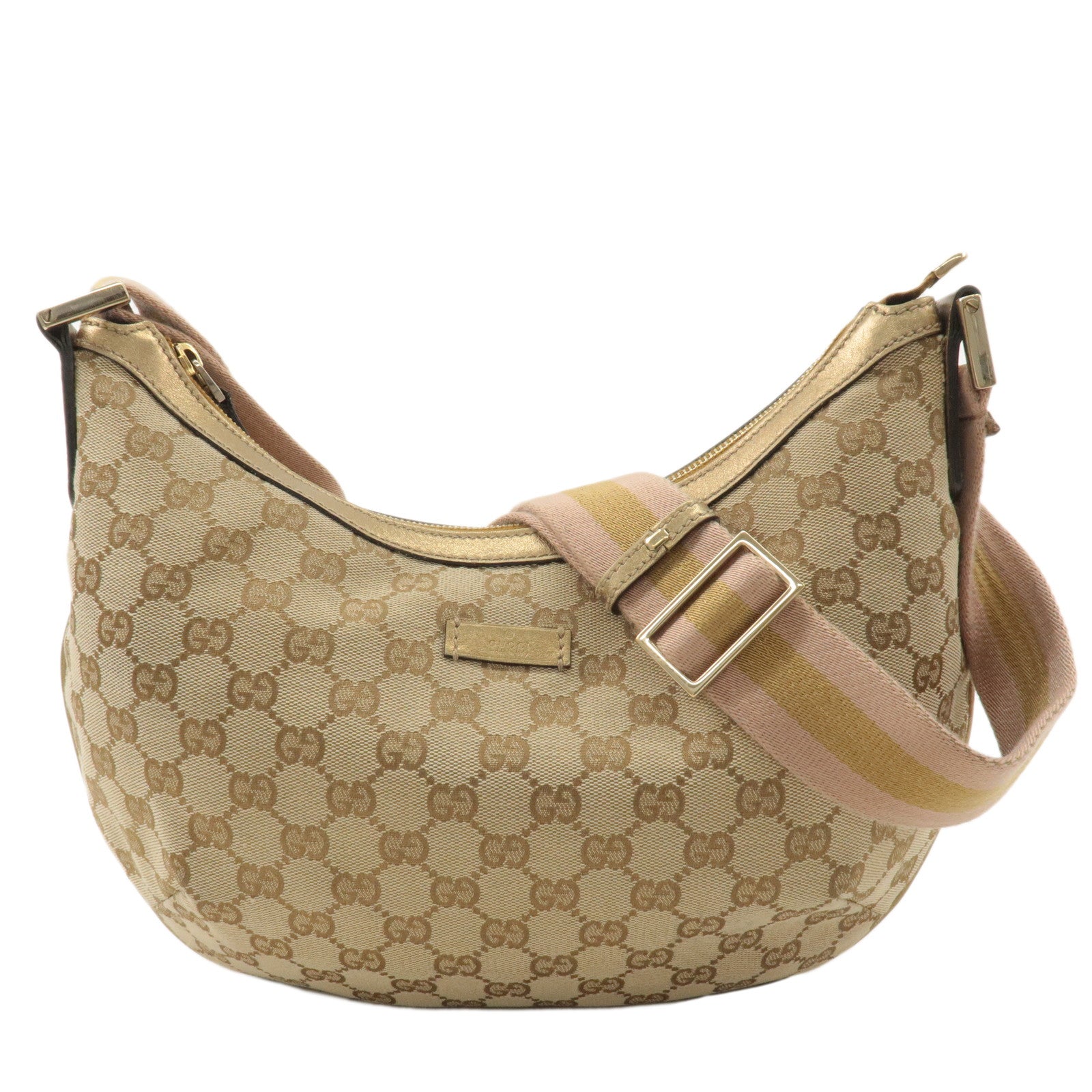 GUCCI-GG-Canvas-Leather-Shoulder-Bag-Beige-Pink-181092