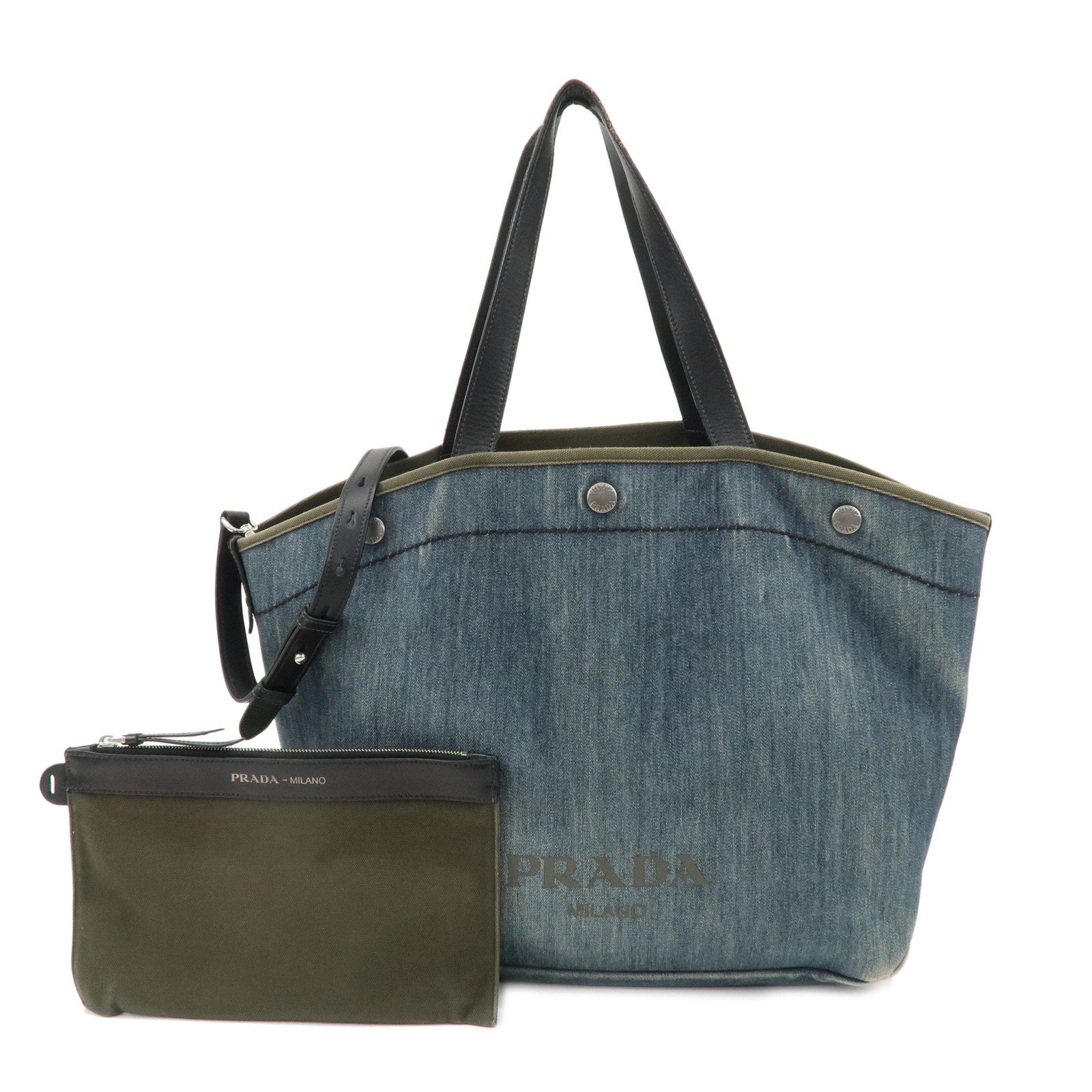 PRADA-Denim-Leather-2way-Shoulder-Bag-Blue