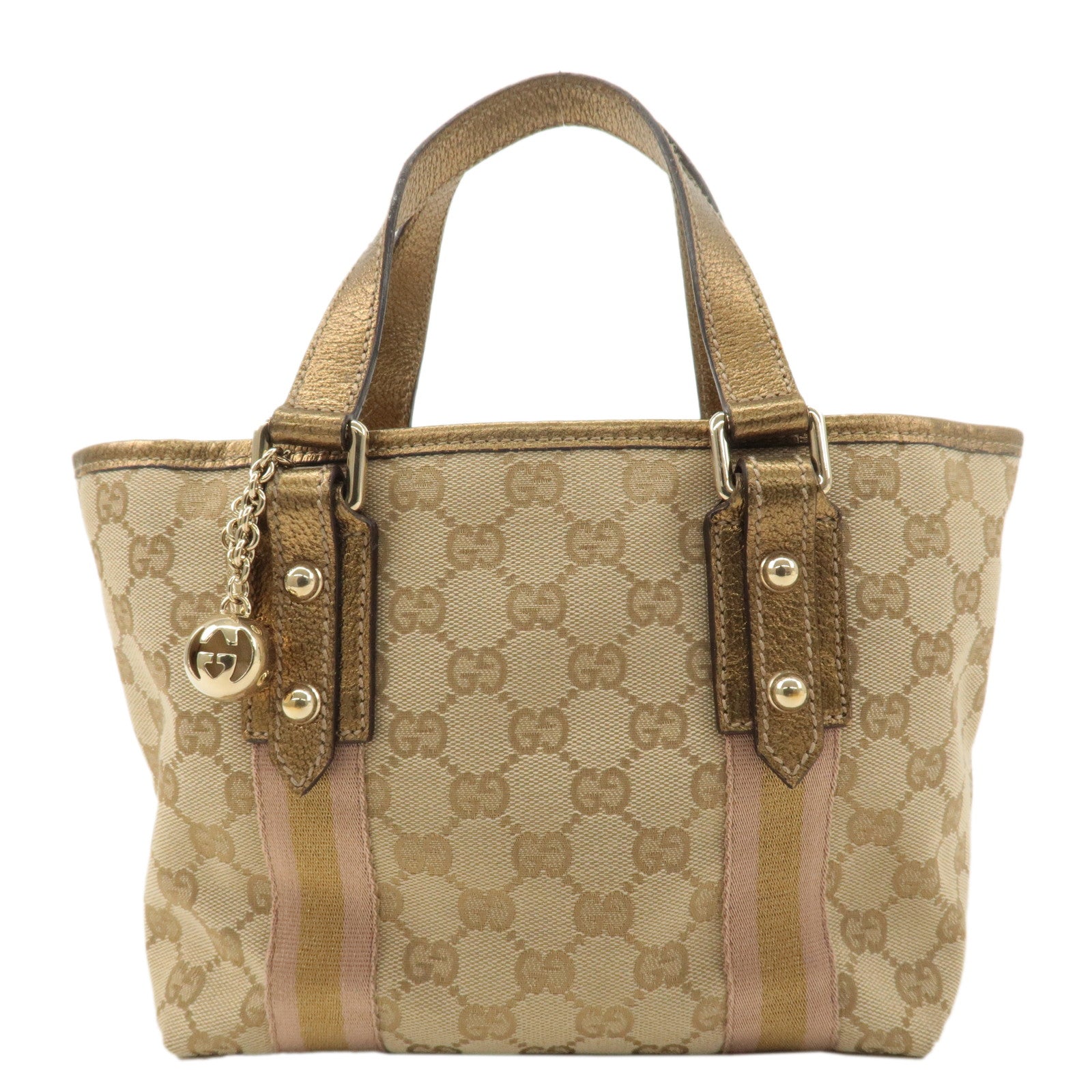 GUCCI-Sherry-GG-Canvas-Leather-Mini-Hand-Bag-Beige-Gold-139261