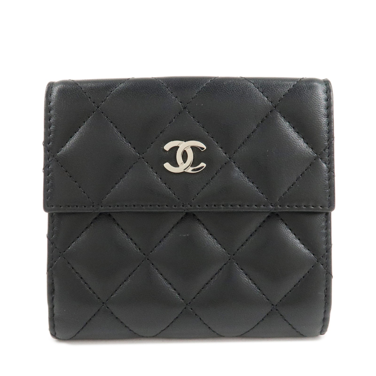 CHANEL-Matelasse-Lamb-Skin-Bi-Fold-Small-Wallet-Black-A48980