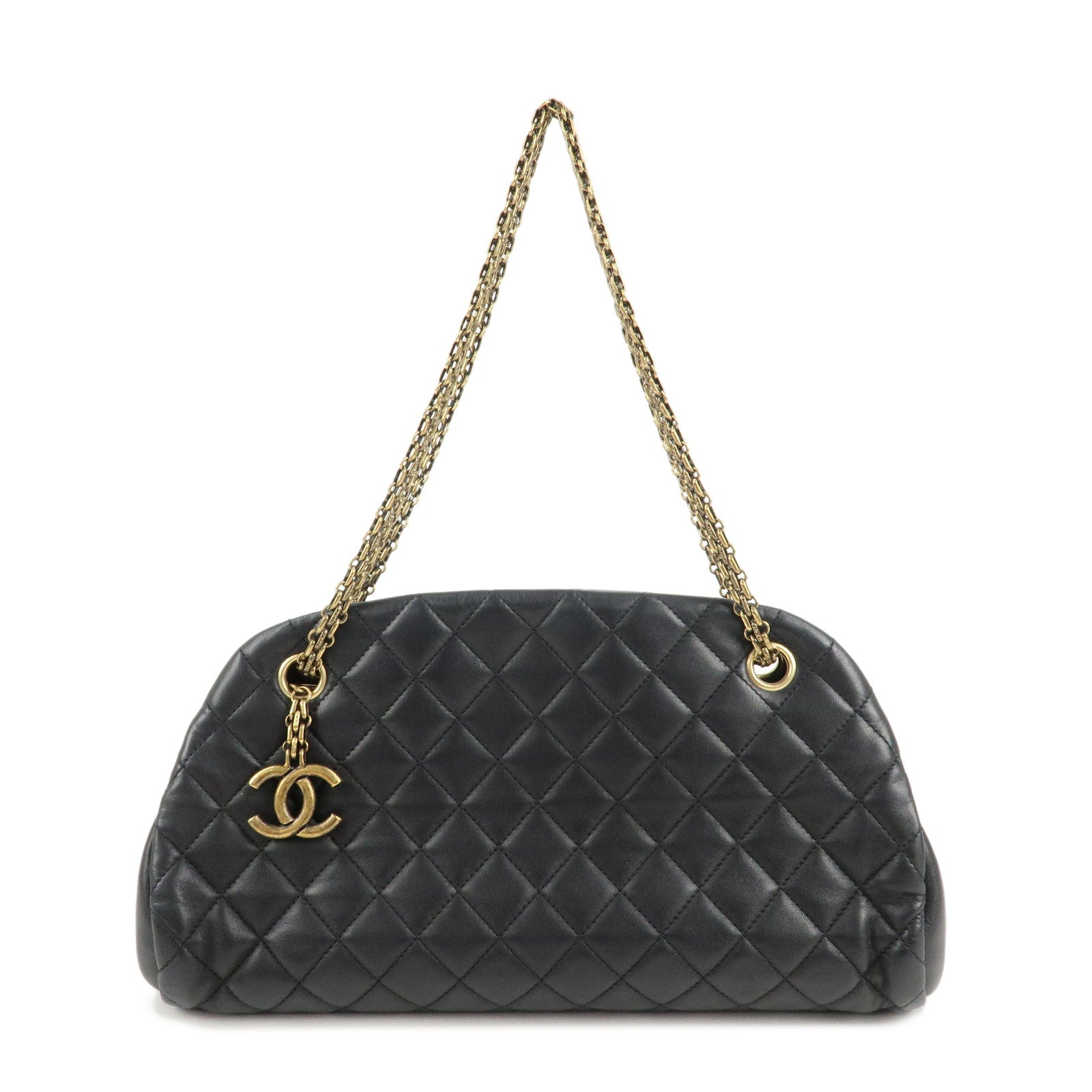 CHANEL-Matelasse-Lamb-Skin-Chain-Shoulder-Bag-Hand-Bag-Black-Usesd-F/S