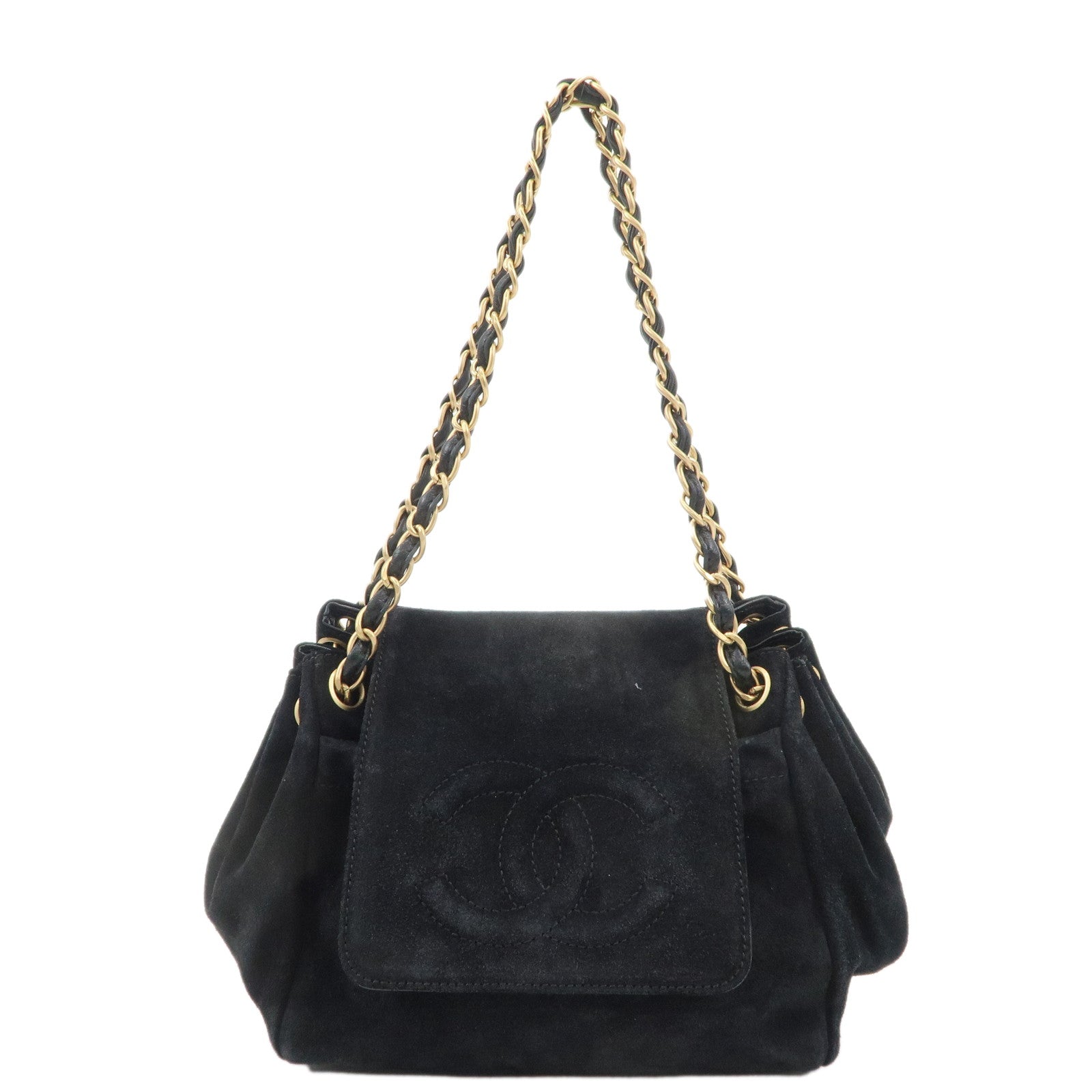 CHANEL-Suede-Leather-Coco-Mark-Chain-Shoulder-Bag-Hand-Bag