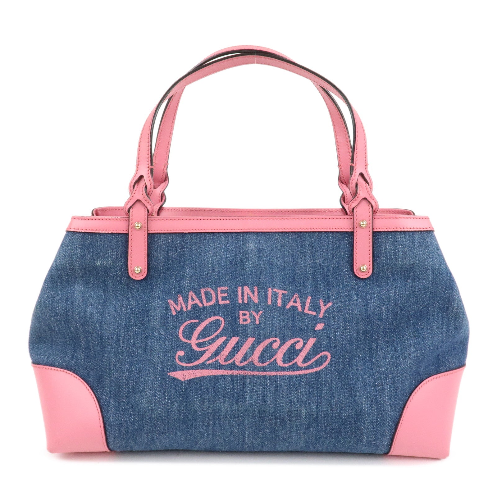 GUCCI-Craft-Denim-Leather-Tote-Bag-Hand-Bag-Blue-Pink-348715