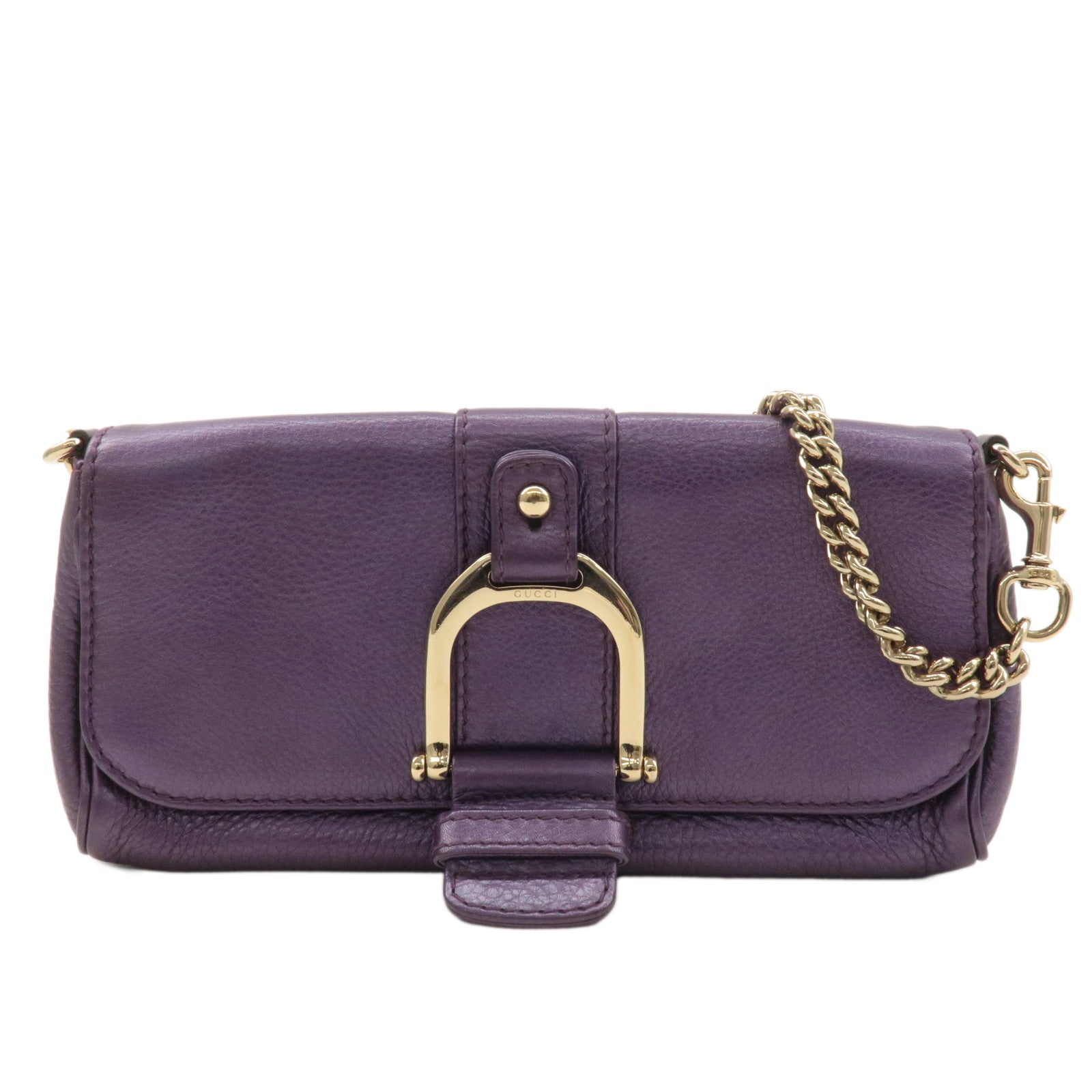 GUCCI Leather Chain Shoulder Bag Clutch Bag Purple 268748