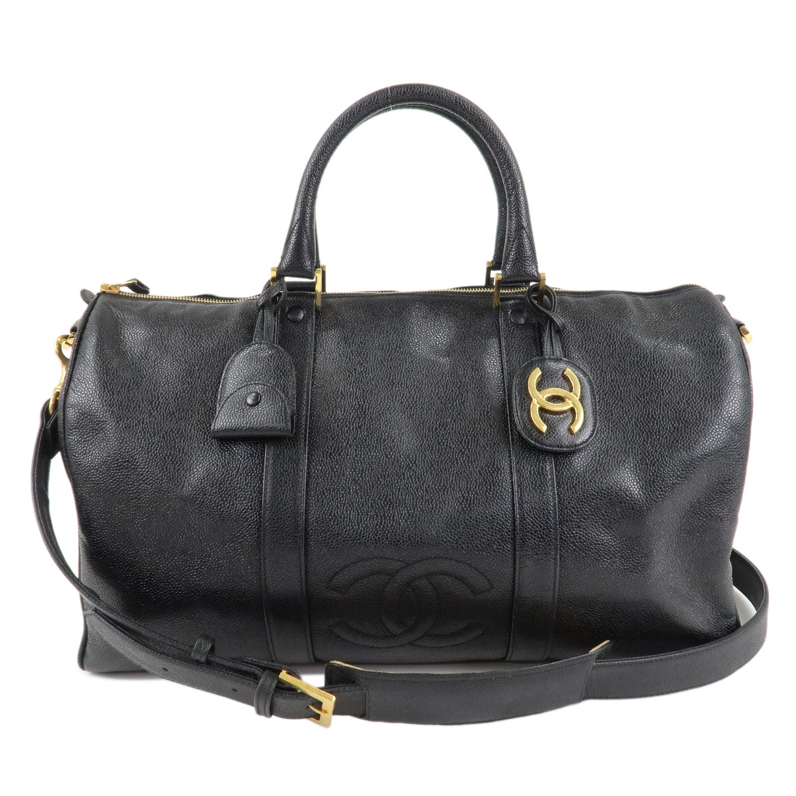 CHANEL-Caviar-Skin-Large-COCO-2Way-Boston-Bag-Black