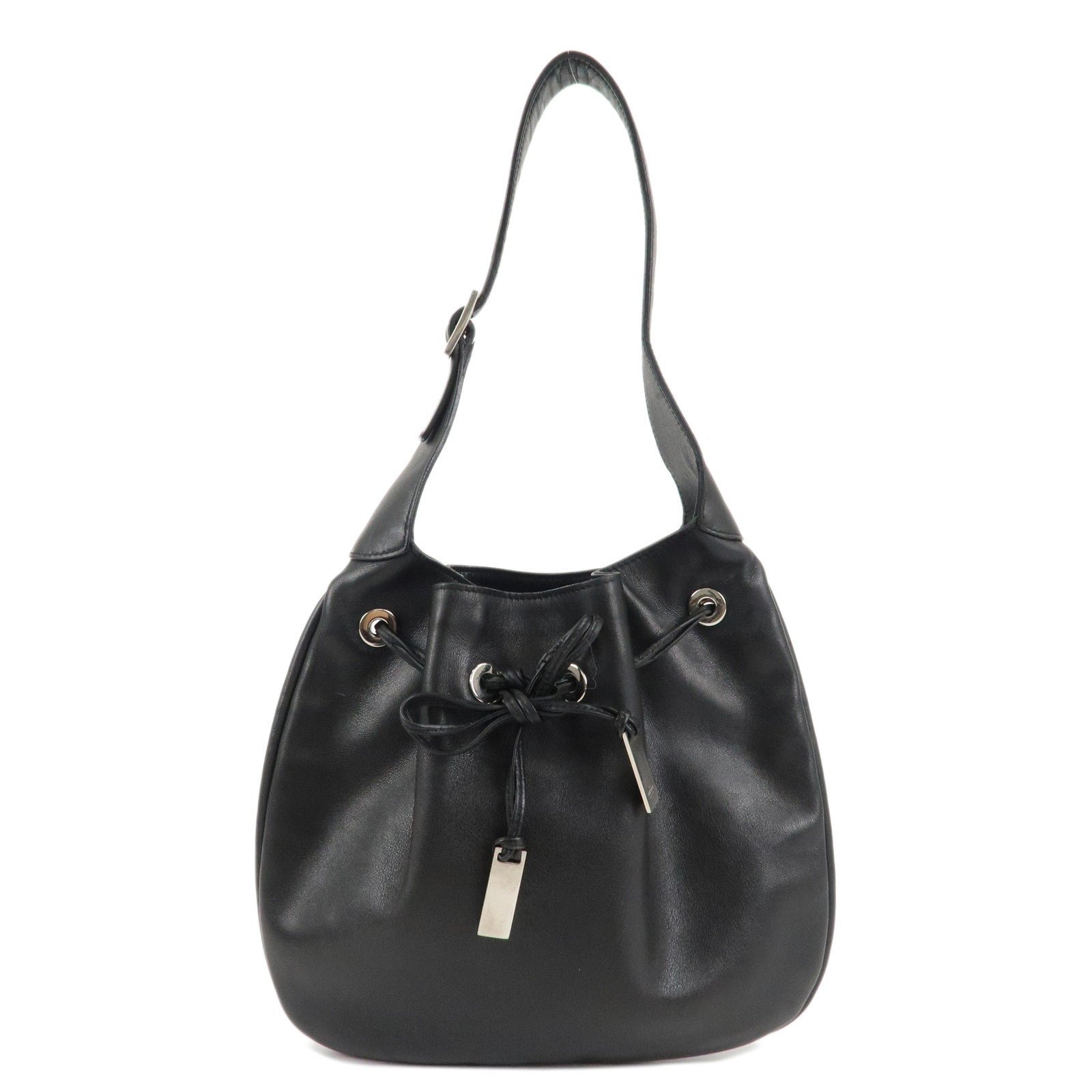 GUCCI-Leather-Shoulder-Bag-Drawstring-Bag-Black-Silver-001.4034