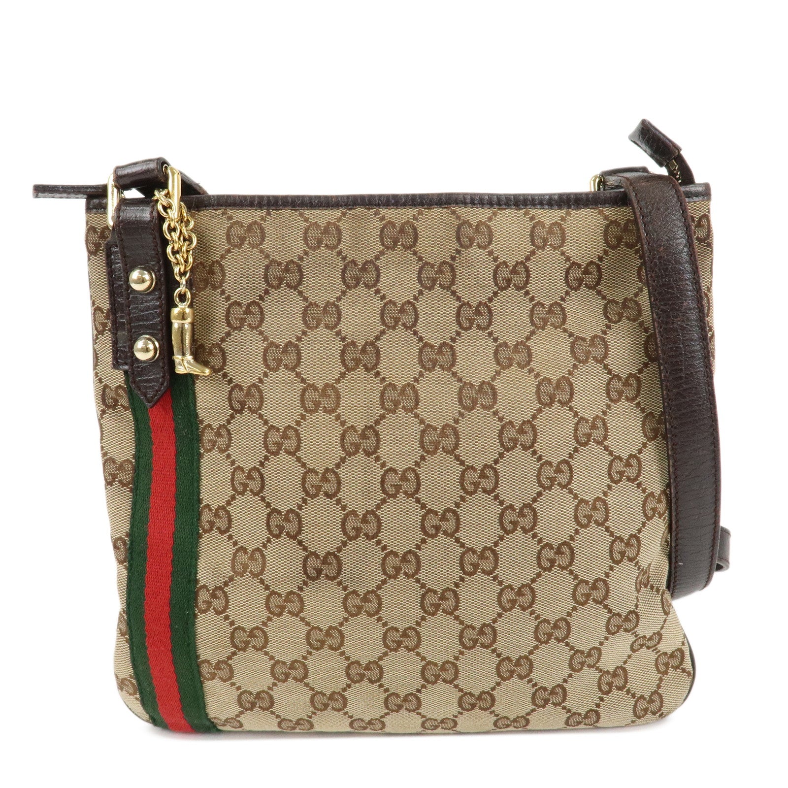 GUCCI-Sherry-GG-Canvas-Leather-Shoulder-Bag-Beige-Brown-144388