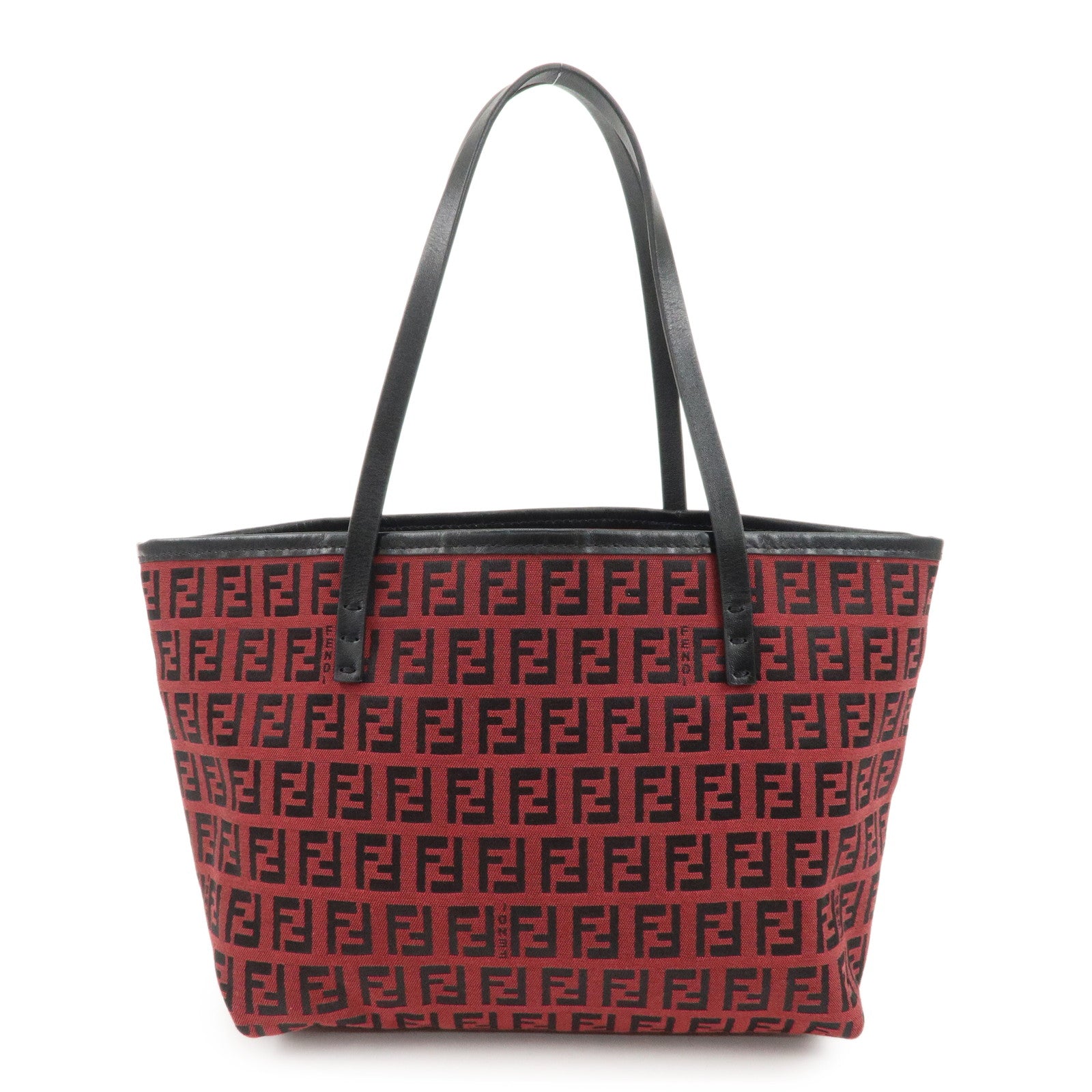 FENDI-Zucchino-Canvas-Leather-Mini-Tote-Bag-Red-Black-8BH056