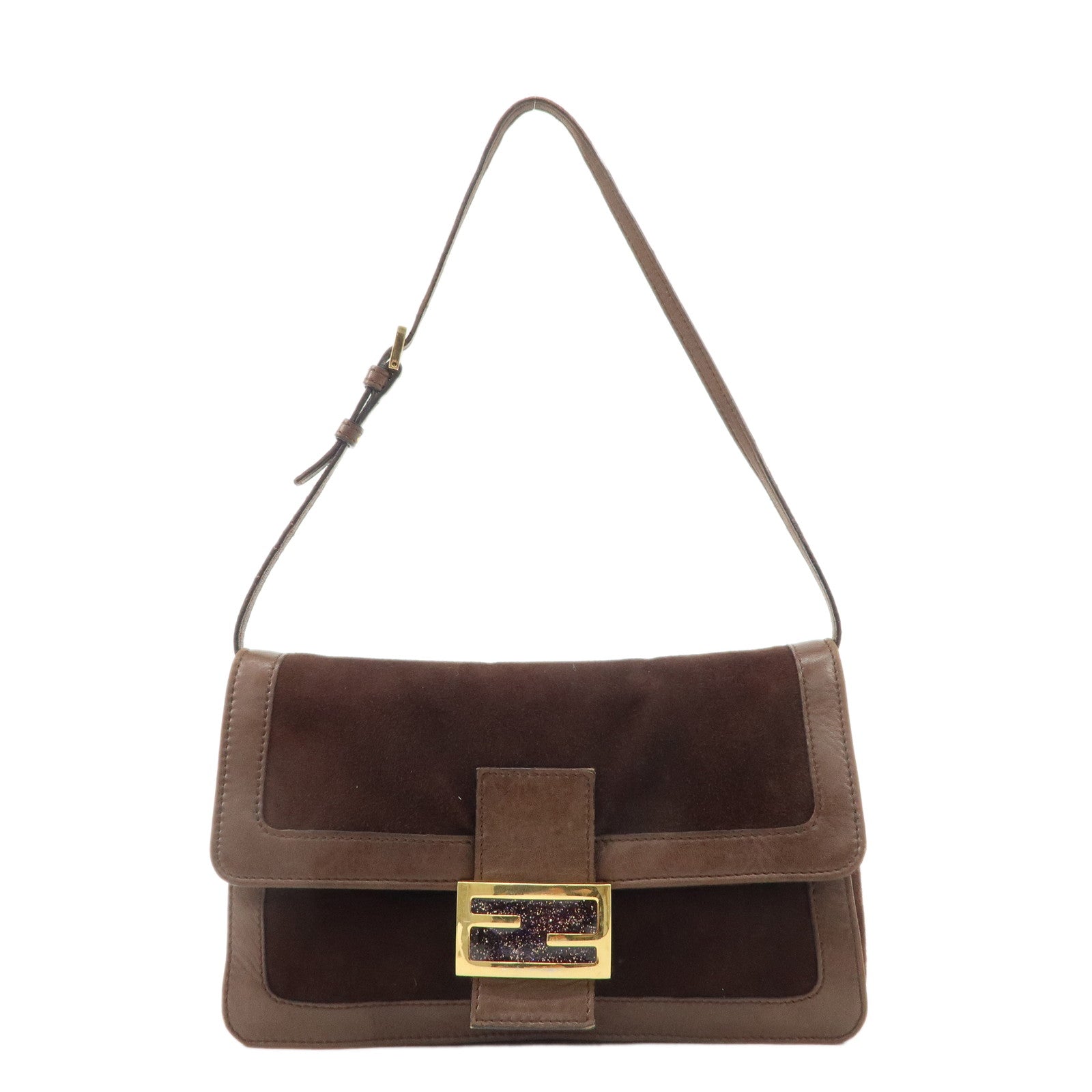 FENDI-Suede-Leawther-Shoulder-Bag-Hand-Bag-Brown-16381