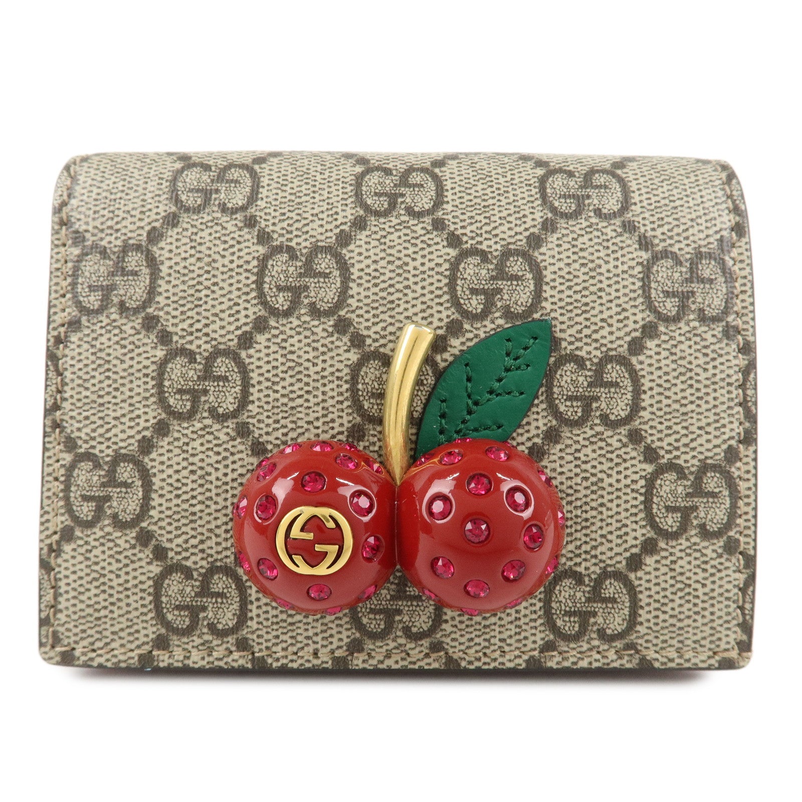 GUCCI-Cherry-GG-Supreme-Leather-Compact-Wallet-Card-Case-476050