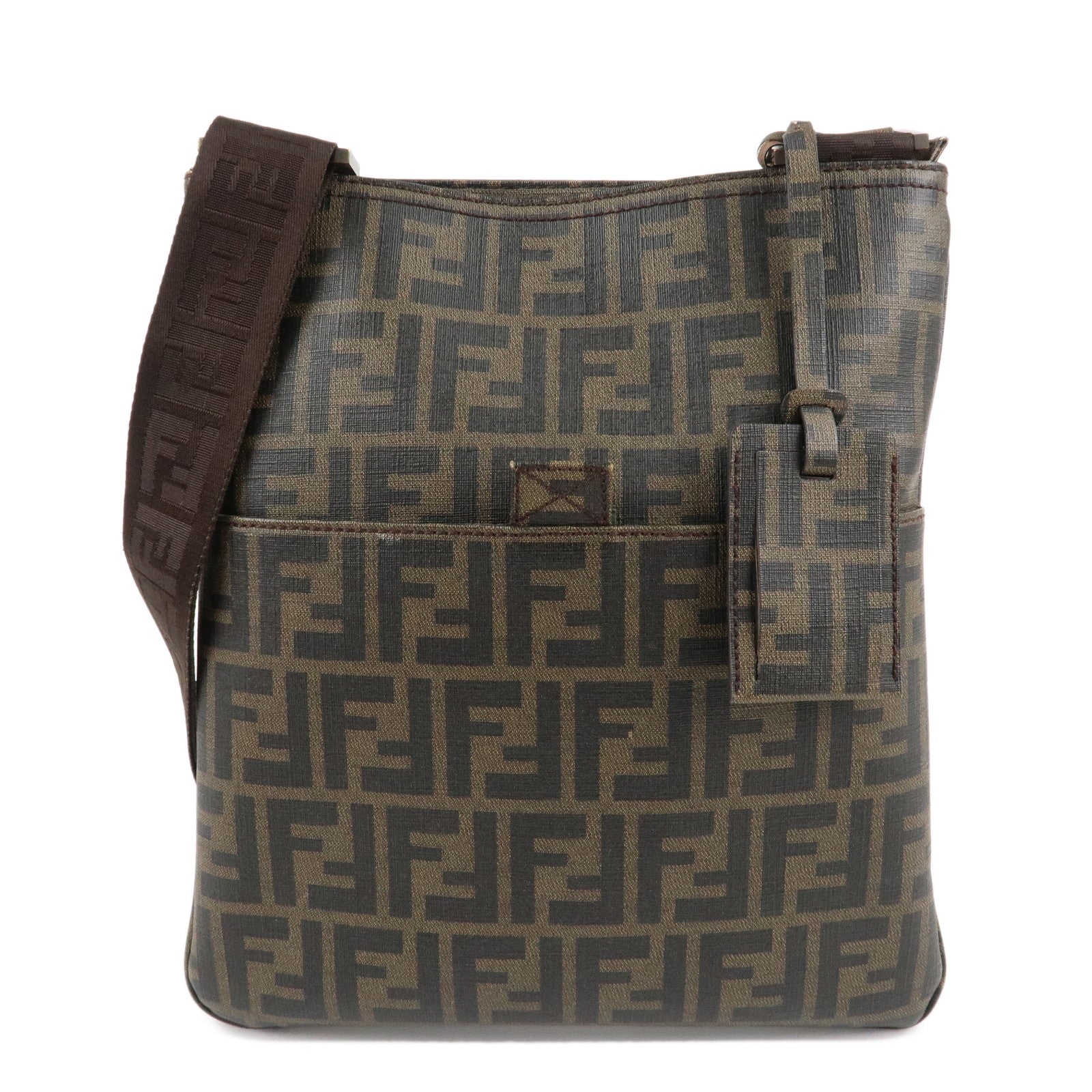 FENDI-Zucca-Print-PVC-Shoulder-Bag-Khaki-Black-7VA207