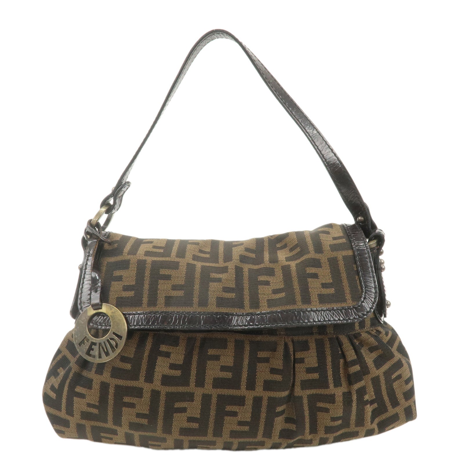 FENDI-Zucca-Canvas-Patent-Leather-Shoulder-Bag-Beige-Brown-8BR445