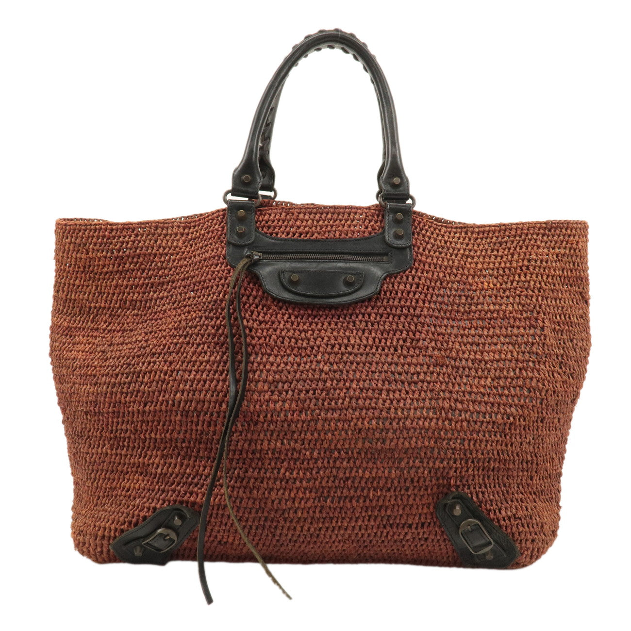 BALENCIAGA-The-Classic-Panier-Raffia-Leather-Brown-Black-259562