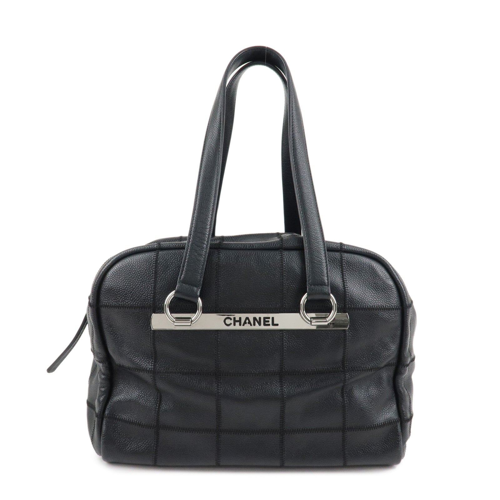 CHANEL-Chocolate-Bar-Caviar-Skin-Mini-Boston-Bag-Black-A26135