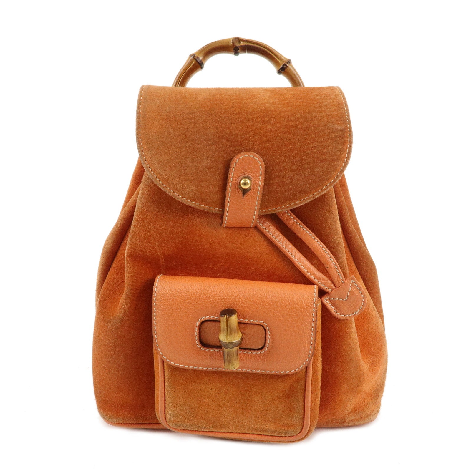 GUCCI Bamboo Suede Ruck Sack Back Pack Orange 003.3444.0030