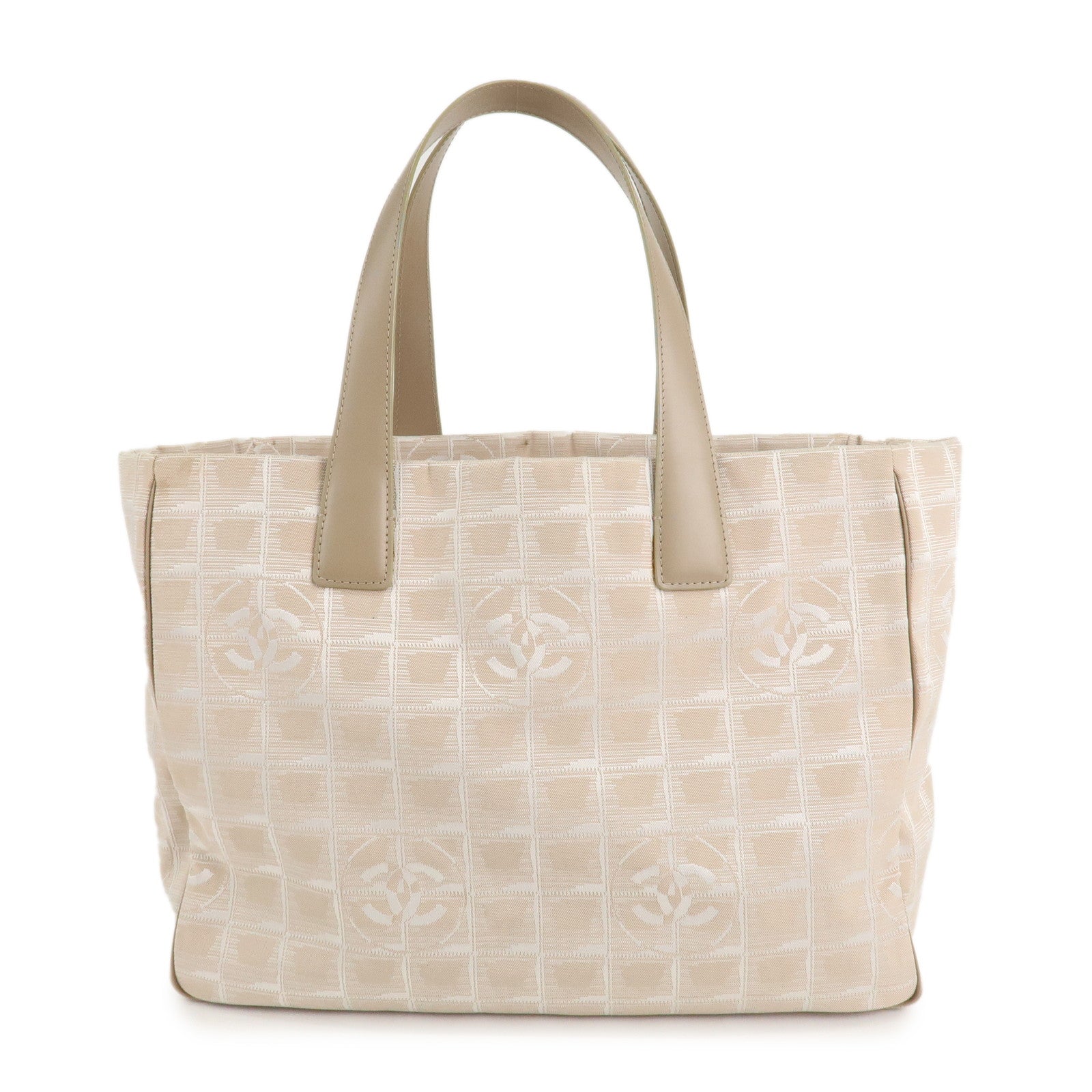 CHANEL-Travel-Line-Nylon-Jacquard-Leather-Tote-Bag-MM-Beige-A15991