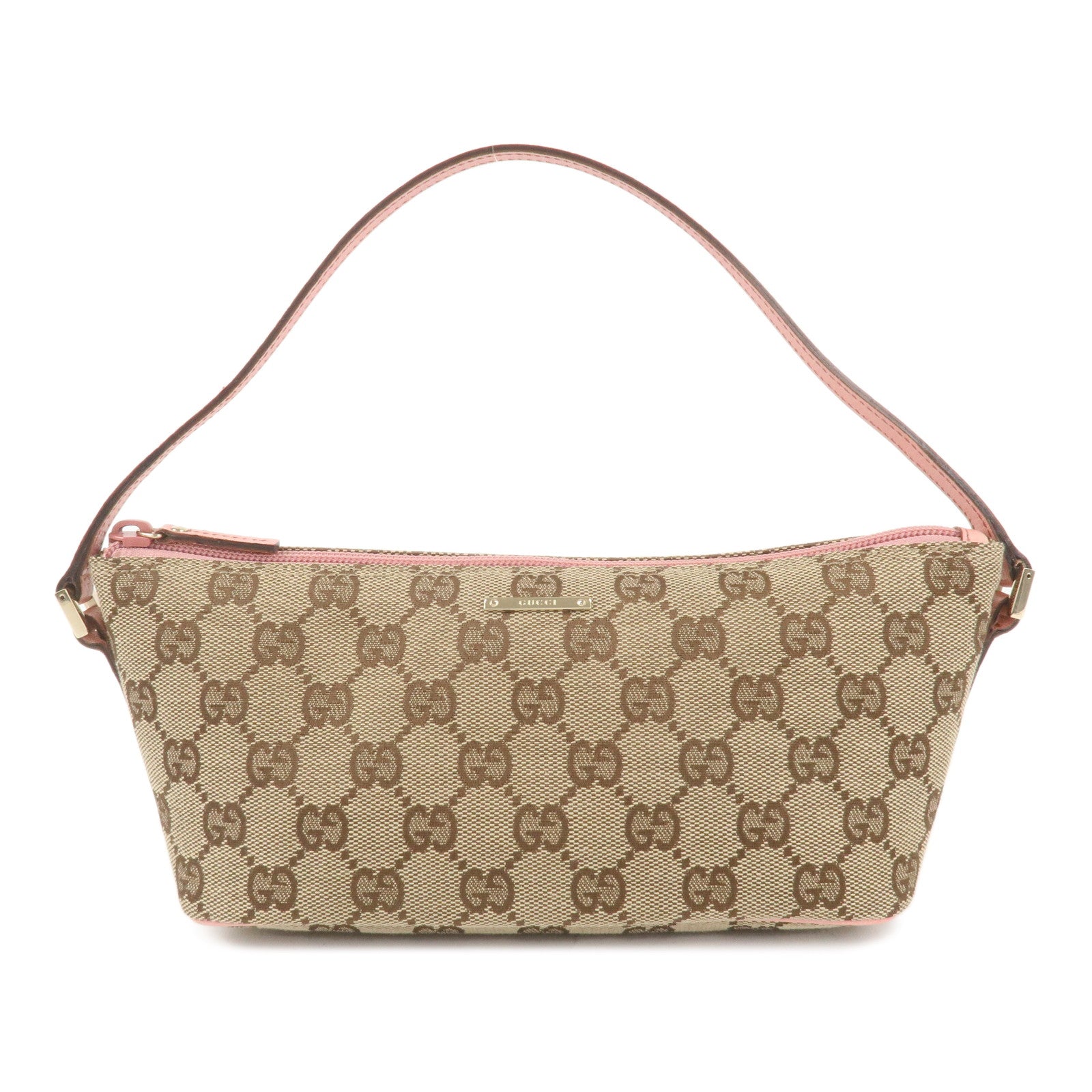 GUCCI-GG-Canvas-Leather-Boat-Bag-Hand-Bag-Pouch-Beige-Pink-7198