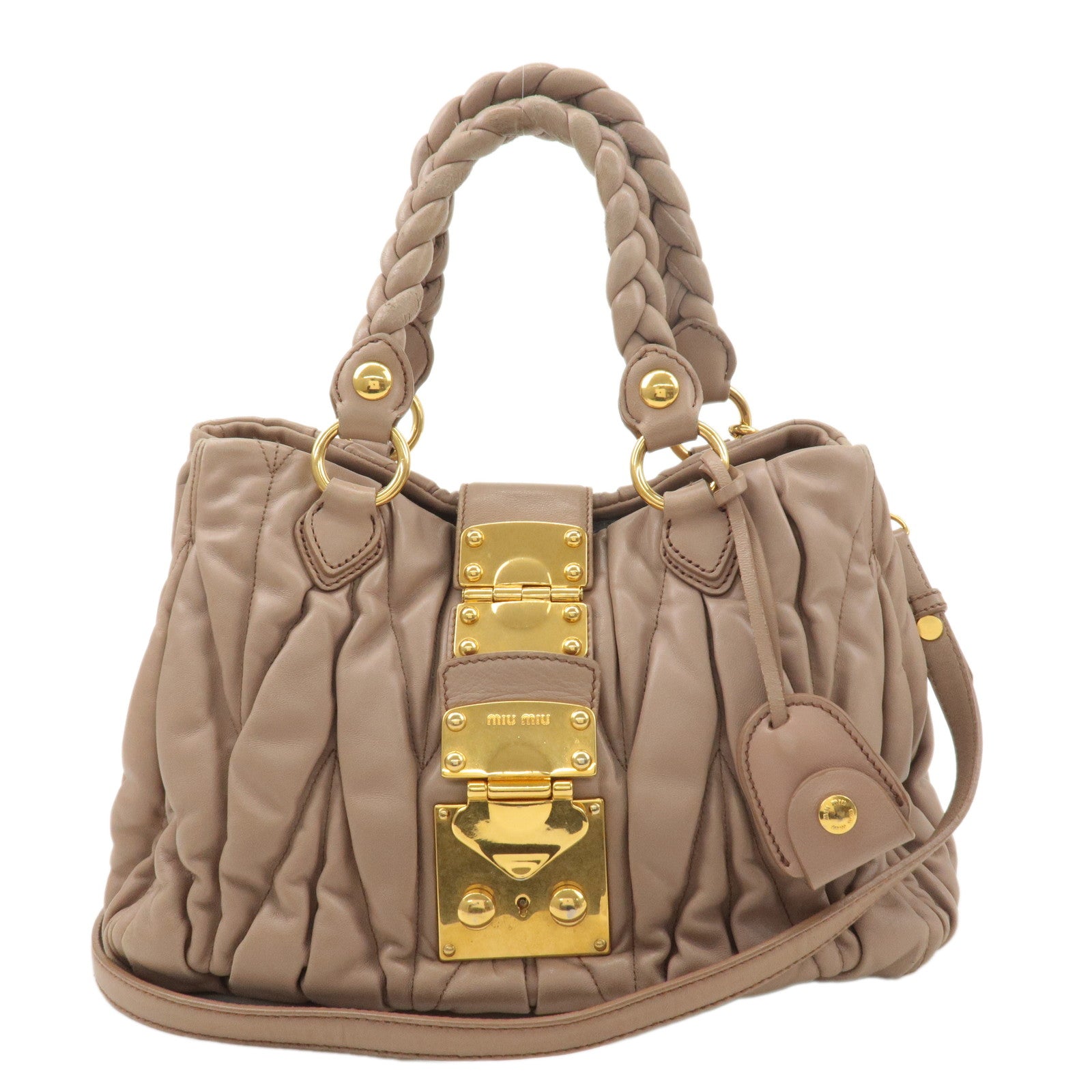 MIU-MIU-Matelasse-Leather-2Way-Bag-Hand-Bag-Pink-Beige