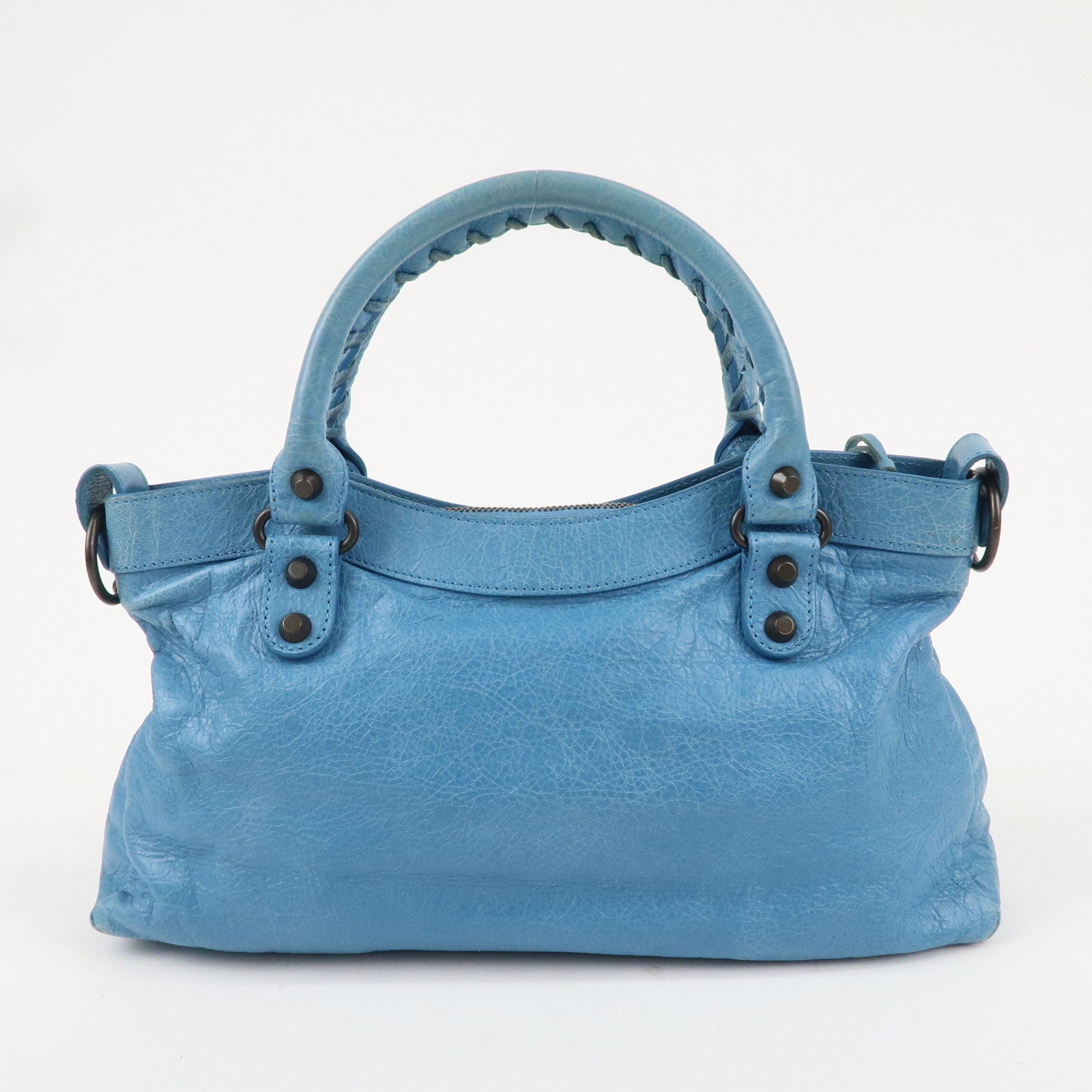 BALENCIAGA The First Leather 2Way Bag Hand Bag Blue 103208