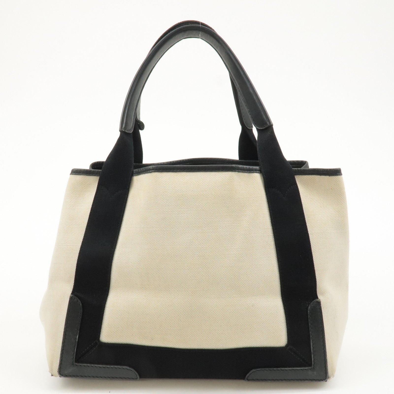 BALENCIAGA Canvas Leather Navy Cabas S Tote Bag Ivory Black 339933