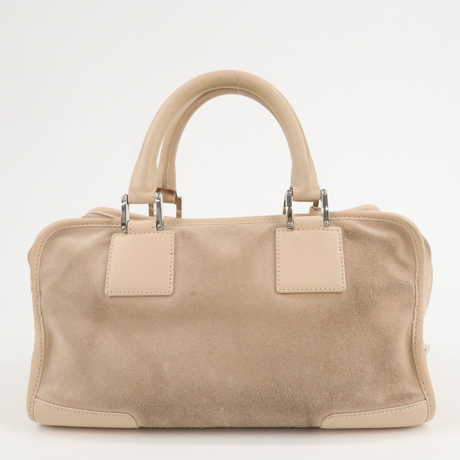 LOEWE Anagram Suede Leather Amazona 28 Hand Bag Pink Beige