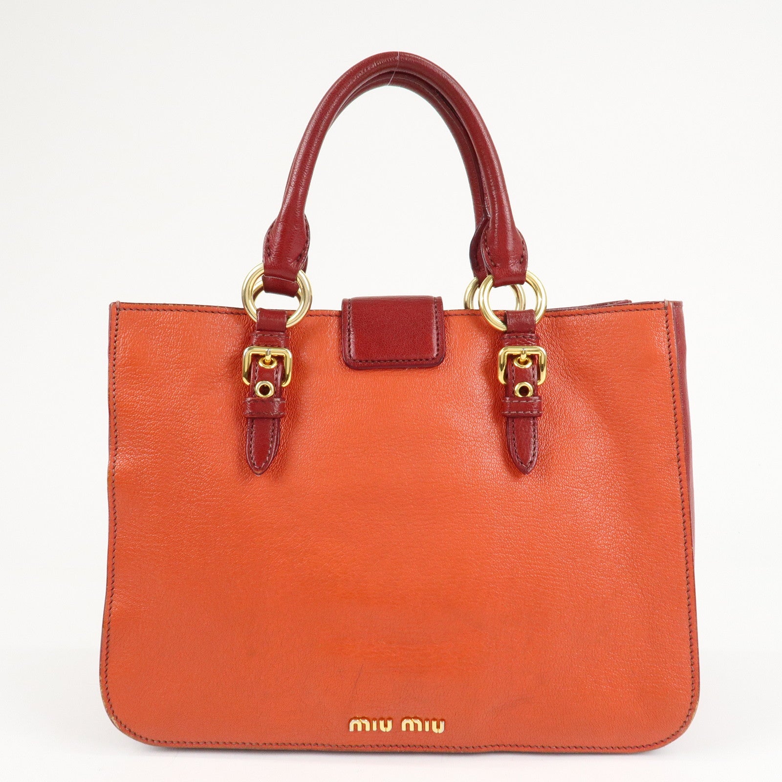 MIU MIU Leather MADRAS BICOLORE 2WAY Bag Hand Bag Orange