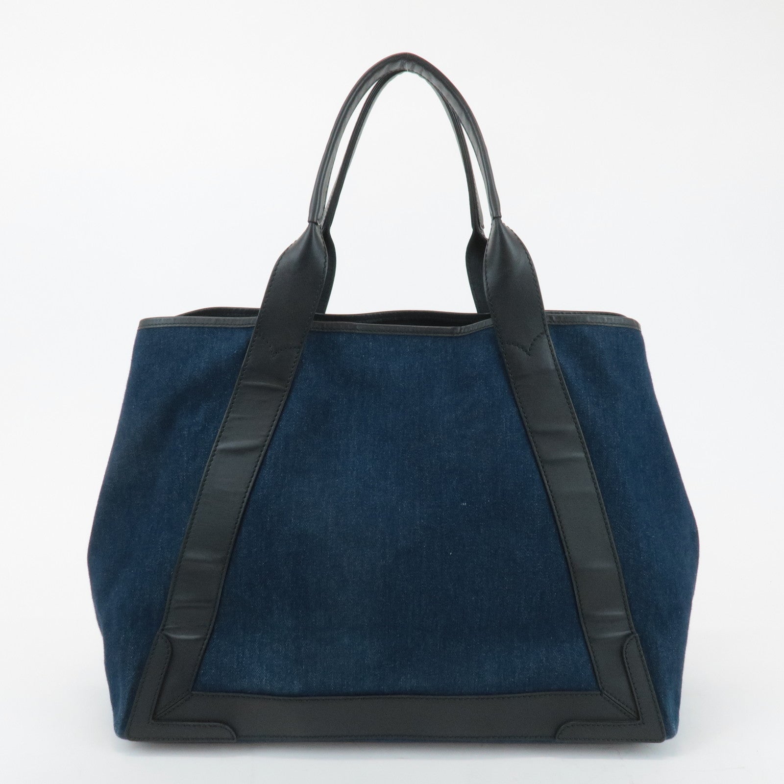 BALENCIAGA Denim Leather Navy Cabas MM Tote Hand Bag Blue 339936