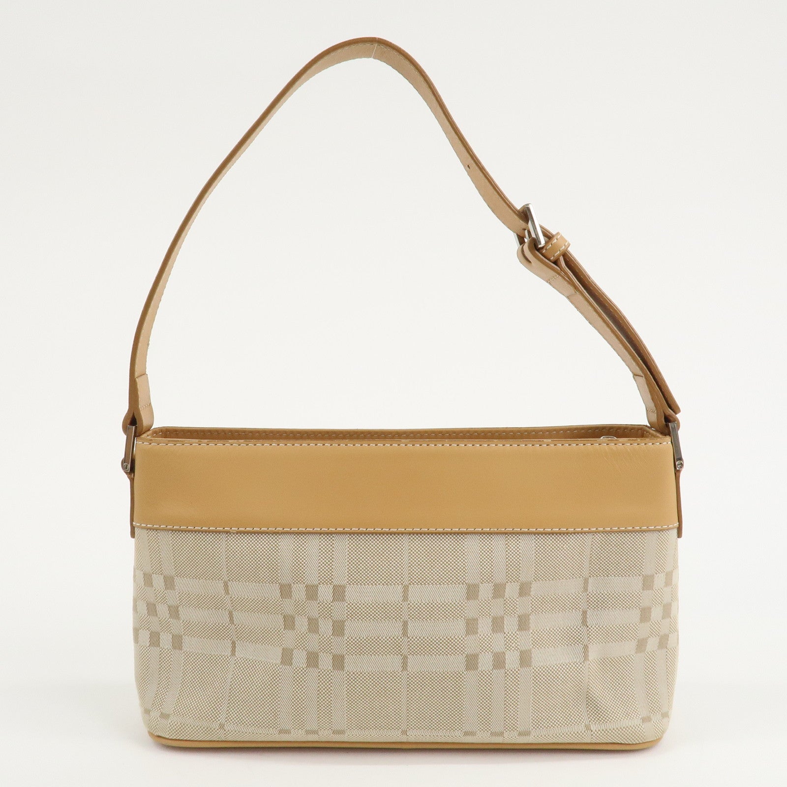 BURBERRY Canvas Leather Check One Shoulder Bag Beige