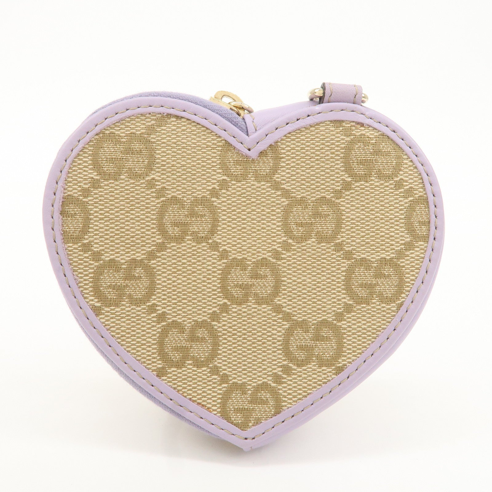 GUCCI GG Canvas Leather Heart Coin Purses Purple 152615 Used