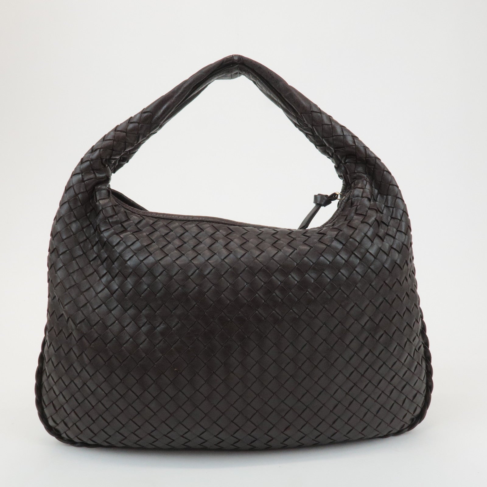 BOTTEGA VENETA Intrecciato Leather Shoulder Bag Dark Brown