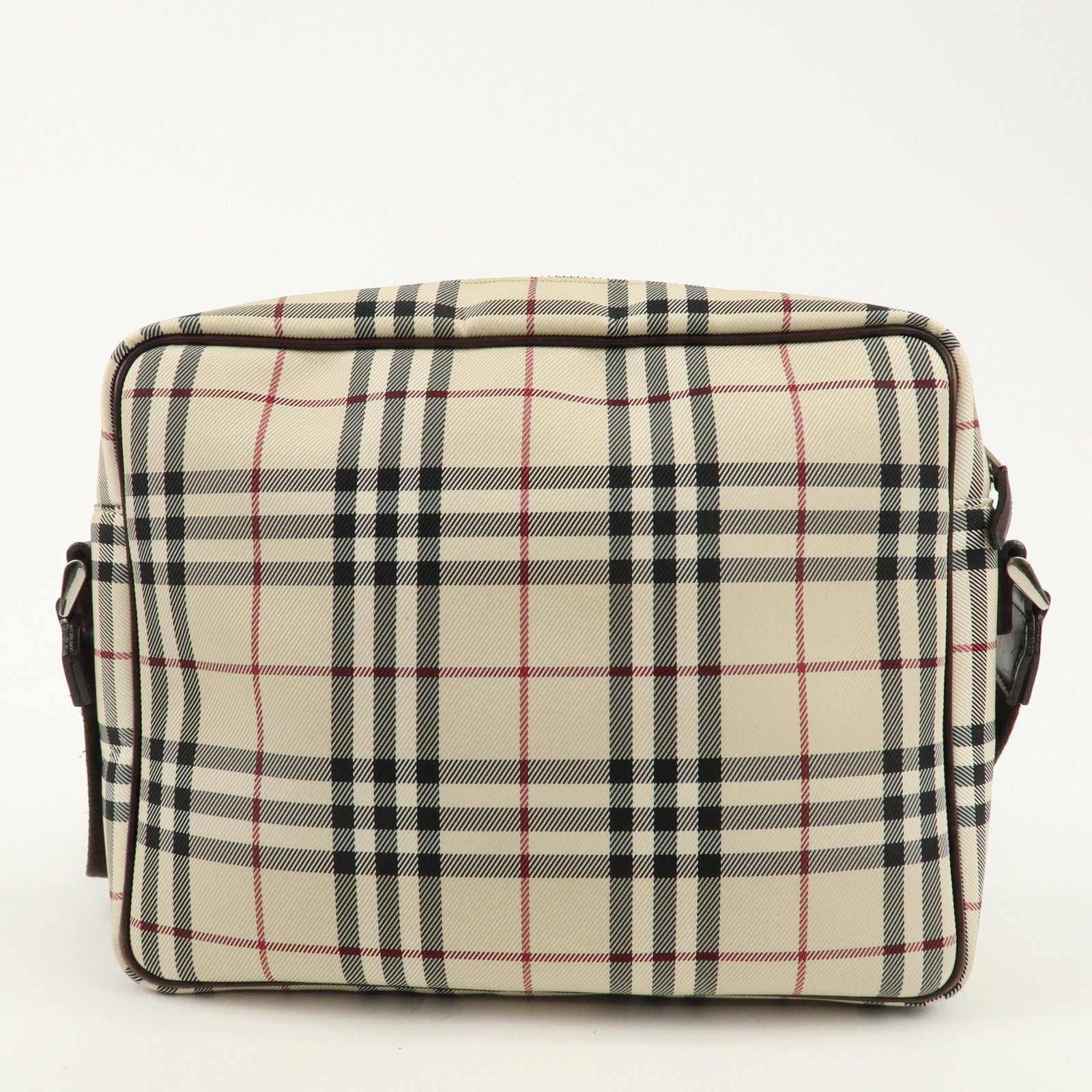 BURBERRY Nylon Leather Nova Plaid Shoulder Bag Beige Brown