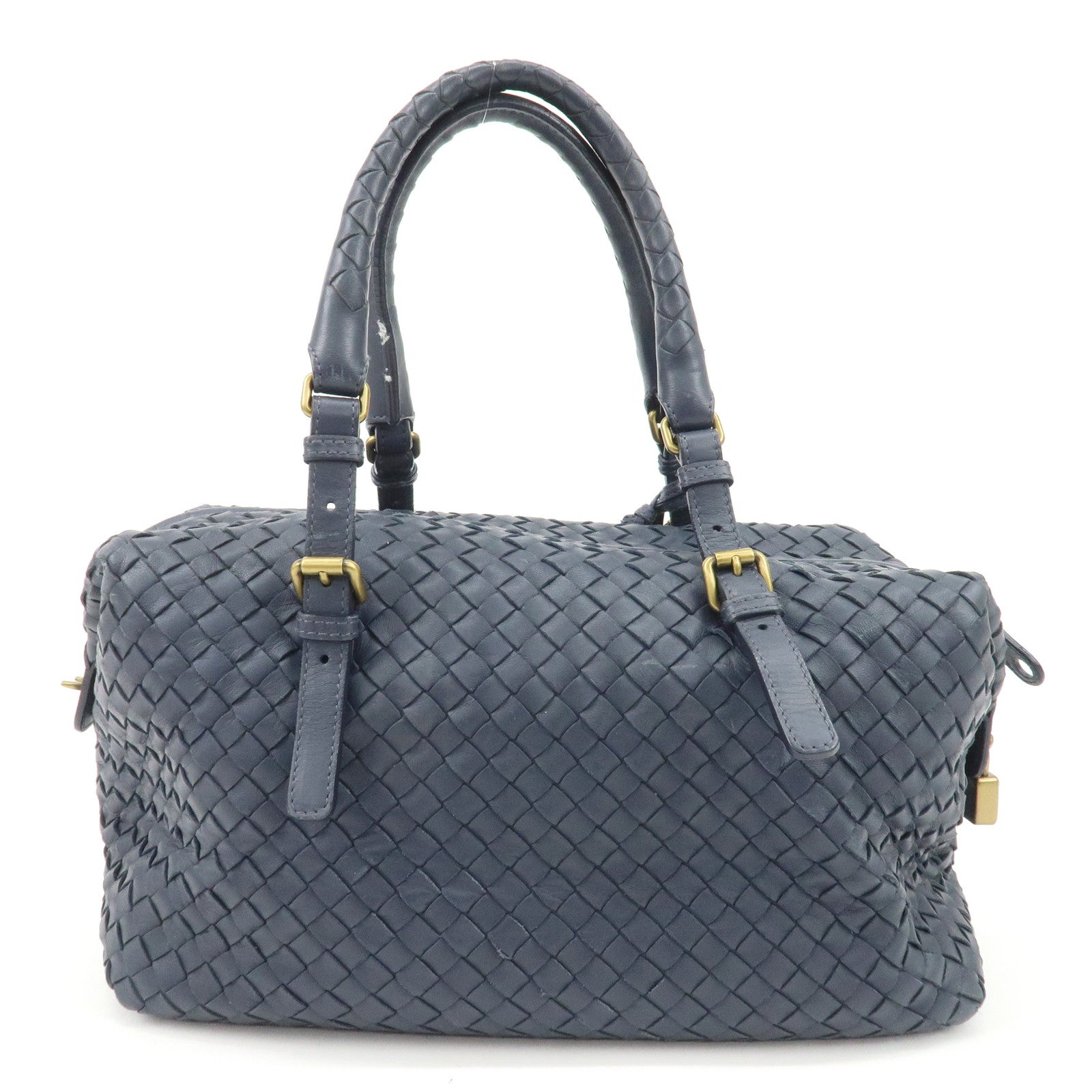 BOTTEGA VENETA Intrecciato Leather Hand Bag Shoulder Bag Navy