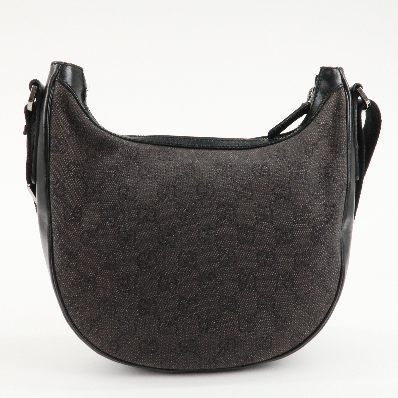 GUCCI GG Denim Leather Shoulder Bag Dark Brown 101682