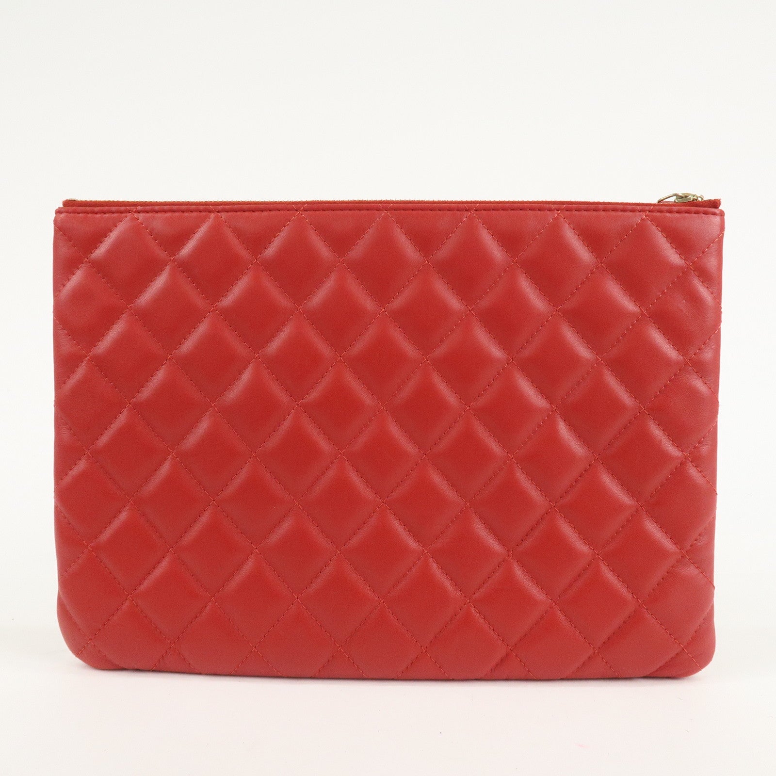 CHANEL Matelasse COCO Mark Lamb Skin Clutch Bag Red Used