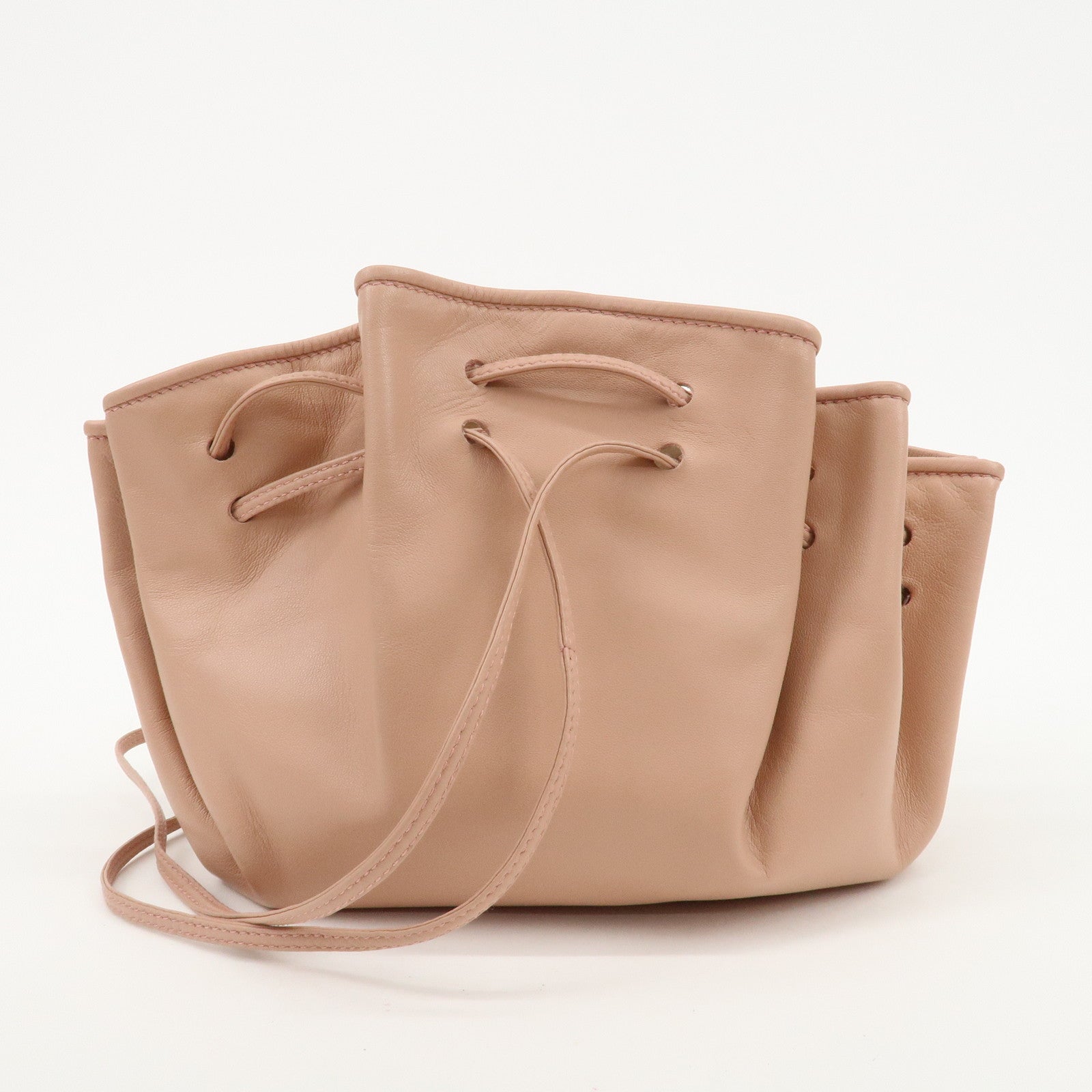 LOEWE Anaglam Leather Shoulder Bag Drawstring Bag Pink Beige Used