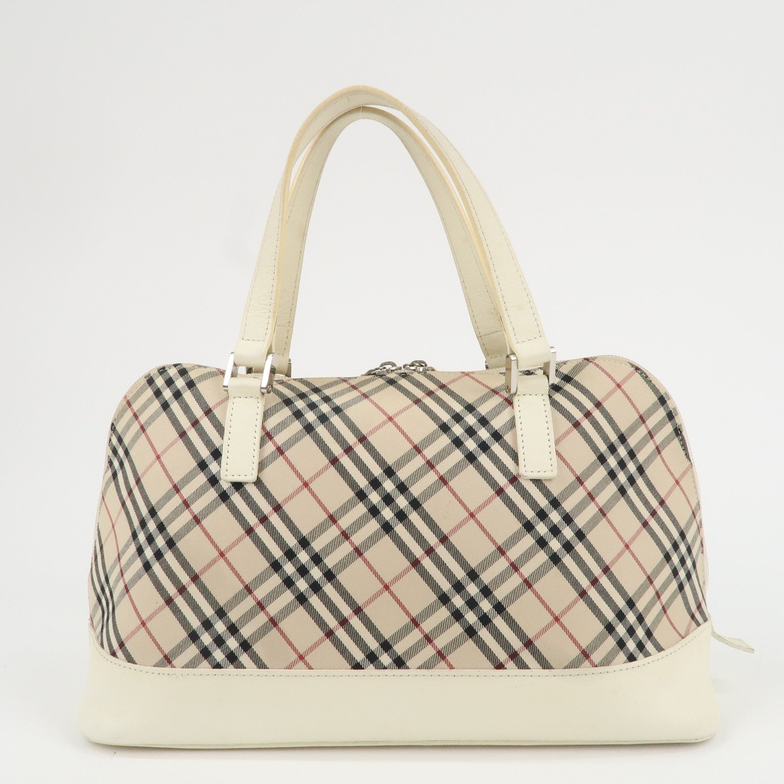 BURBERRY  Nova Plaid Canvas Leather Boston Bag Hand Bag