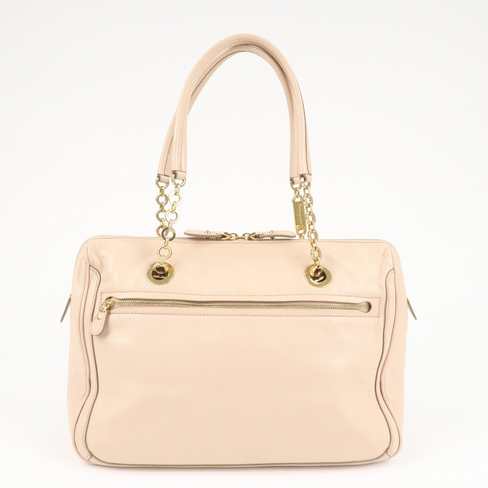 Ferragamo Gancini Chain Shoulder Bag Hand Bag Pink Beige Used