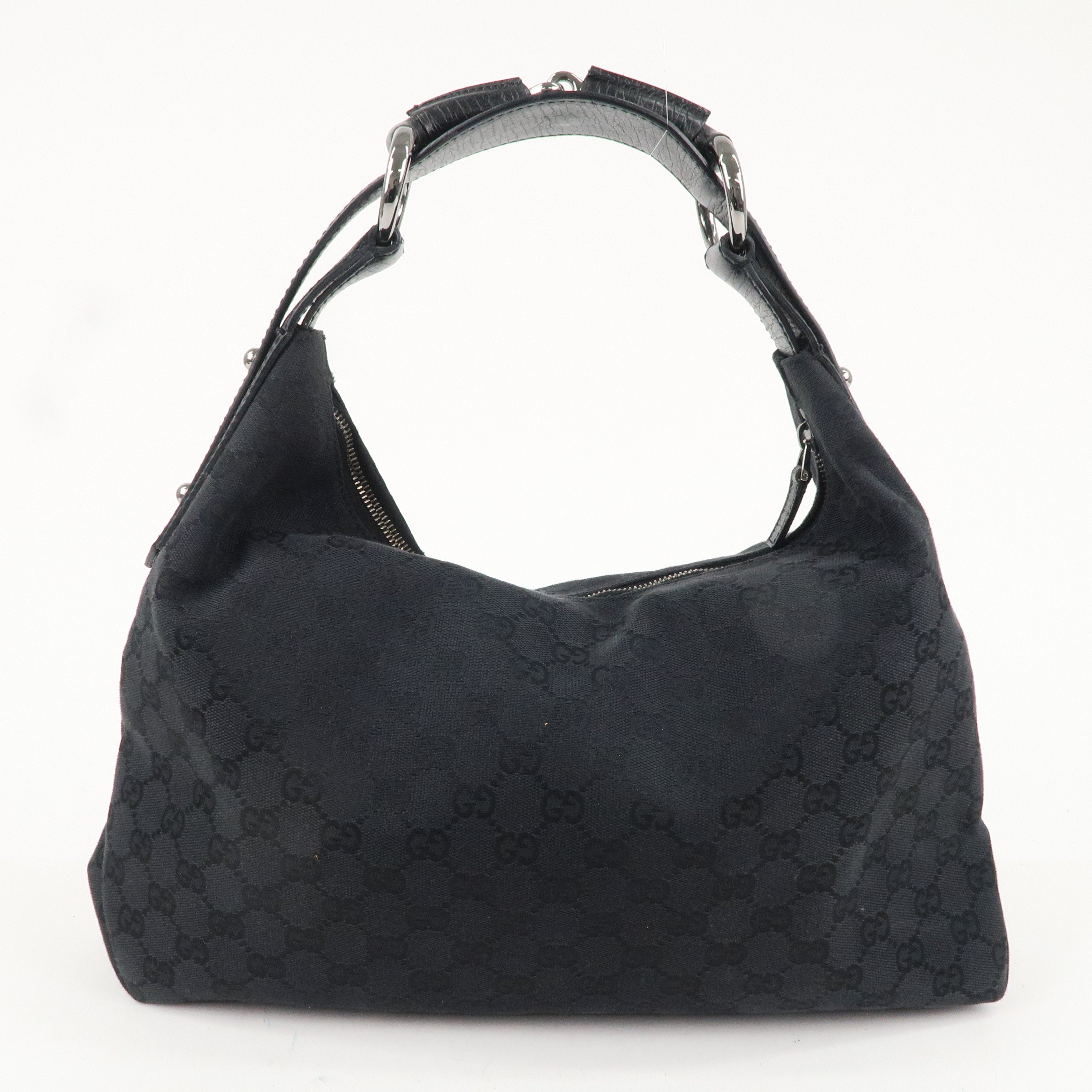 GUCCI Horsebit GG Canvas Leather Shoulder Bag Black 115867