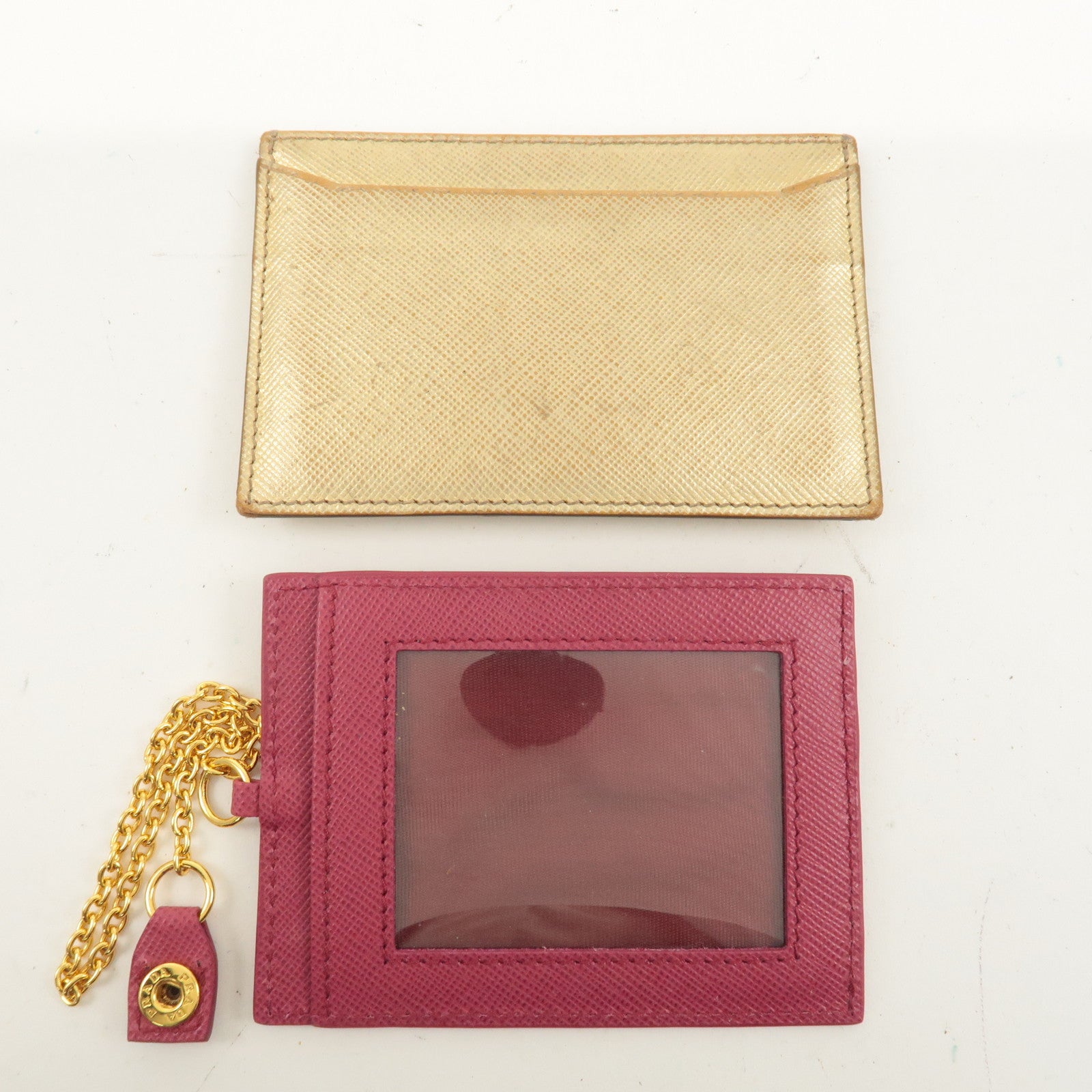 PRADA Set o 2 Saffiano Card Case Pink Gold