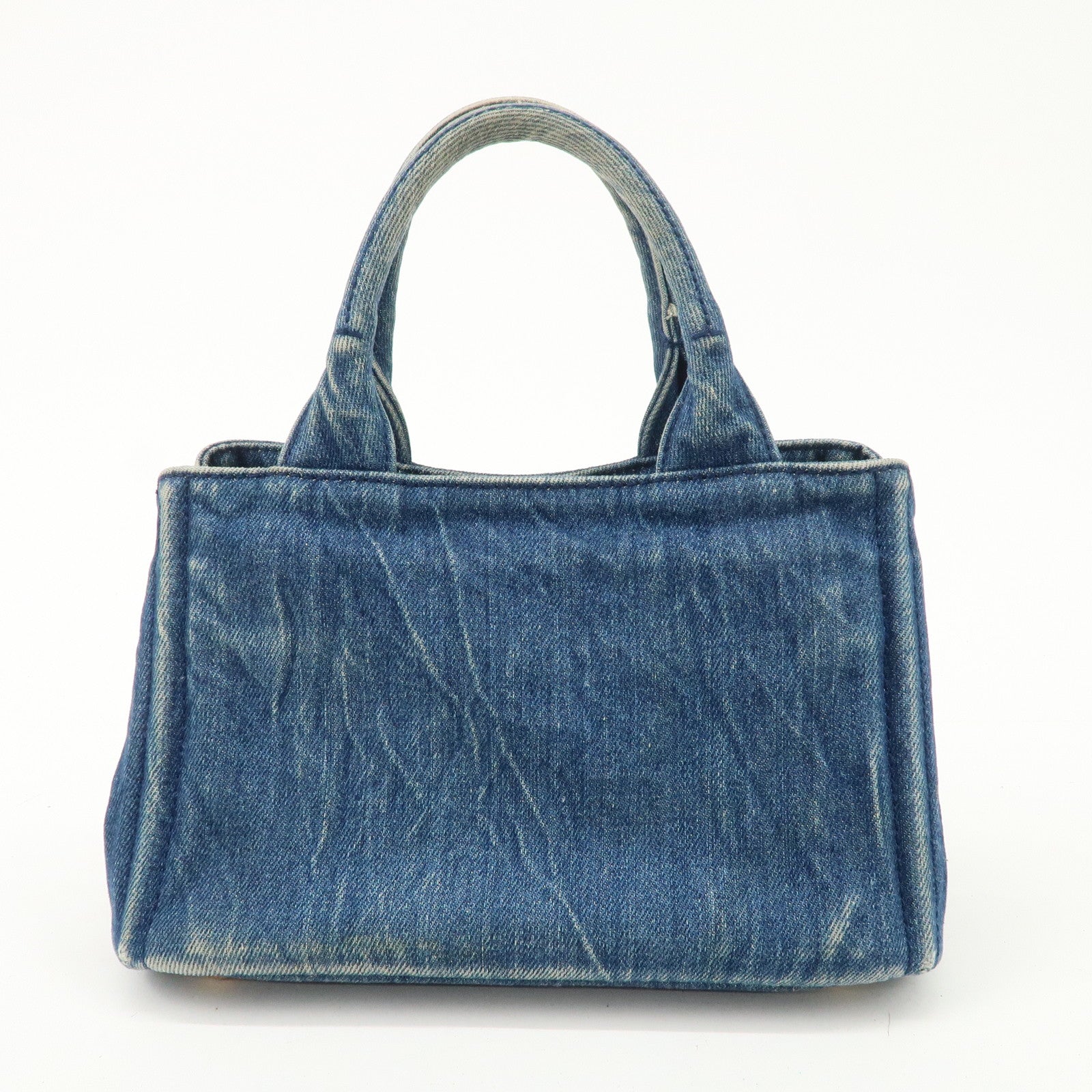 PRADA Nano Canapa Mini Denim Hand Bag Tote Bag Blue Used