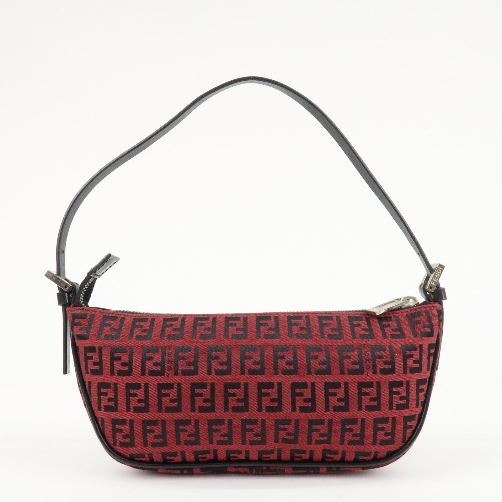 FENDI Zucchino Canvas Leather Accessory Pouch Hand Bag Black Red