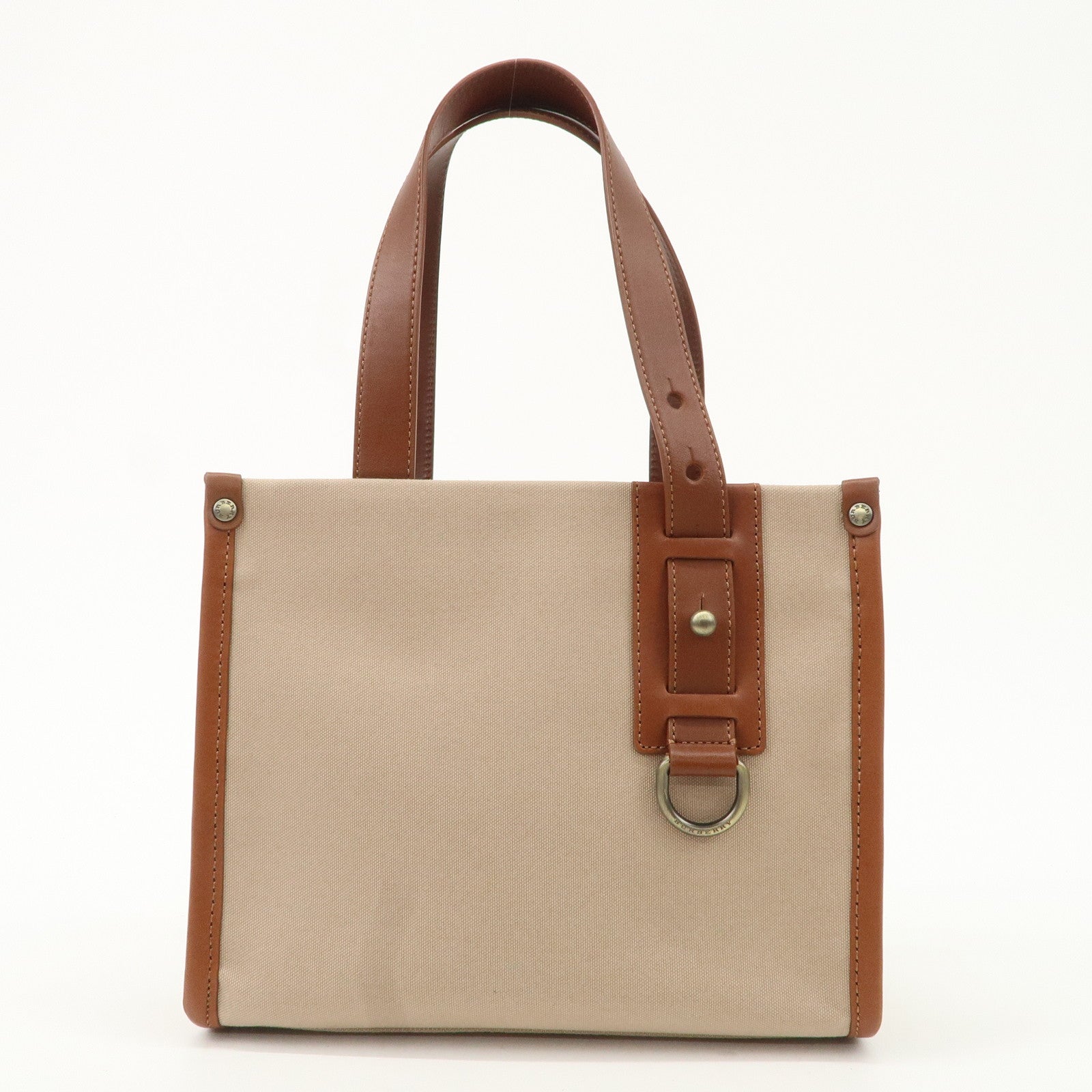 BURBERRY Leather Canvas Tote Bag Hand Bag Beige Brown