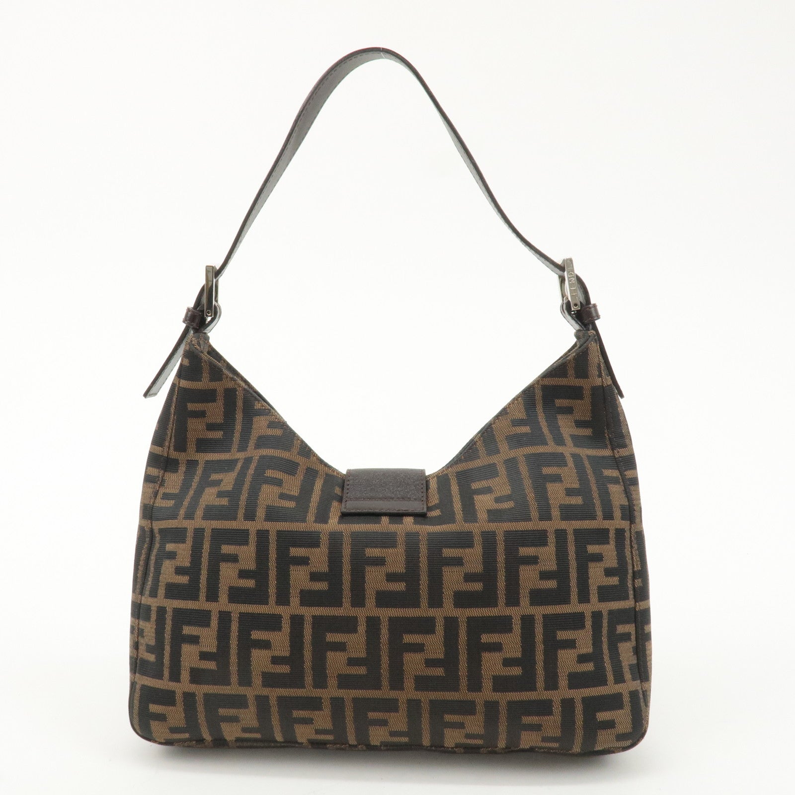 FENDI Zucca Canvas Leather Shoulder Bag Brown Black 26569