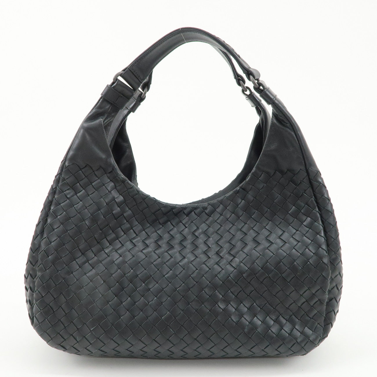 BOTTEGA VENETA Intrecciato Leather Campana Shoulder Bag Black 125787