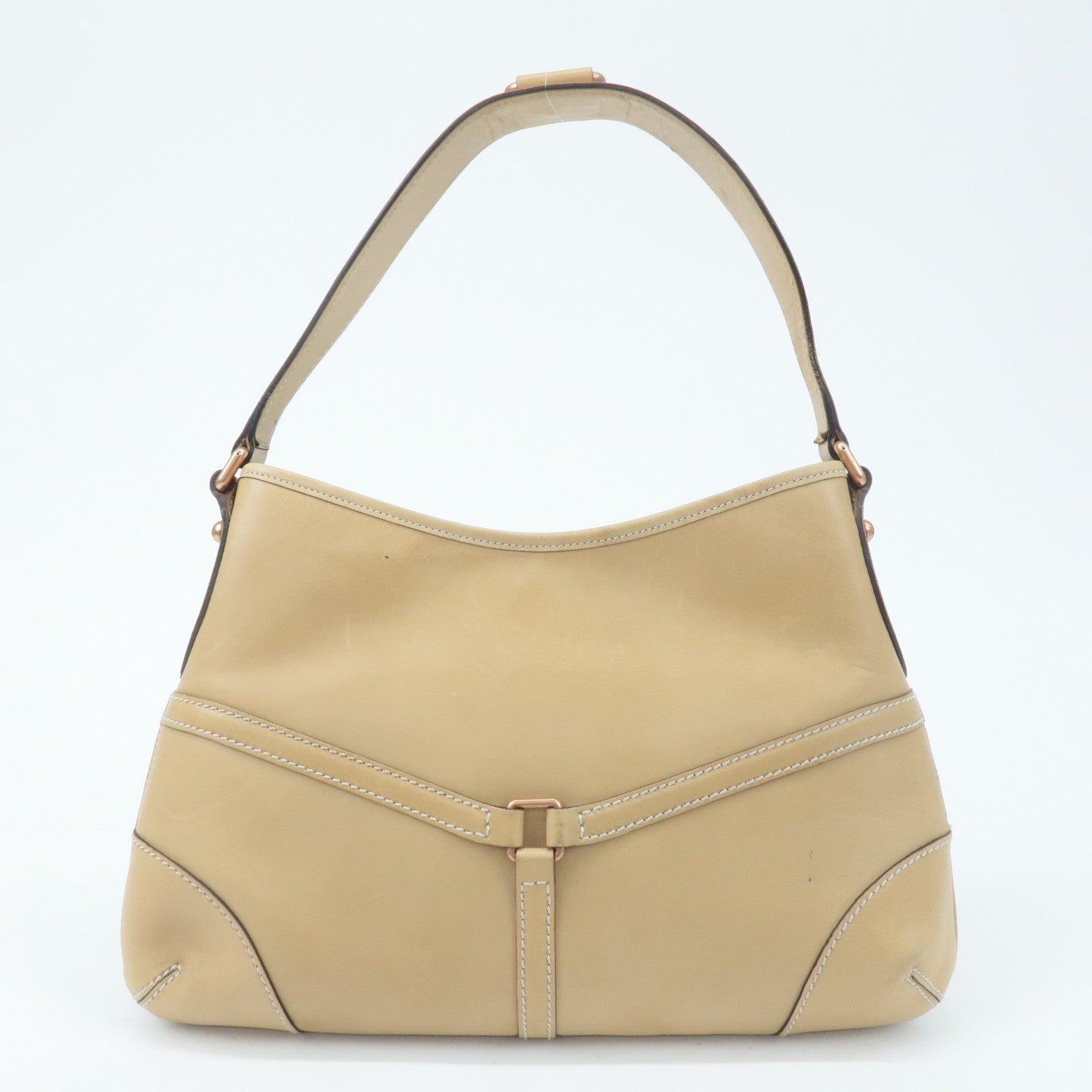 GUCCI Interlocking G Leather Shoulder Bag Beige 114877 Used